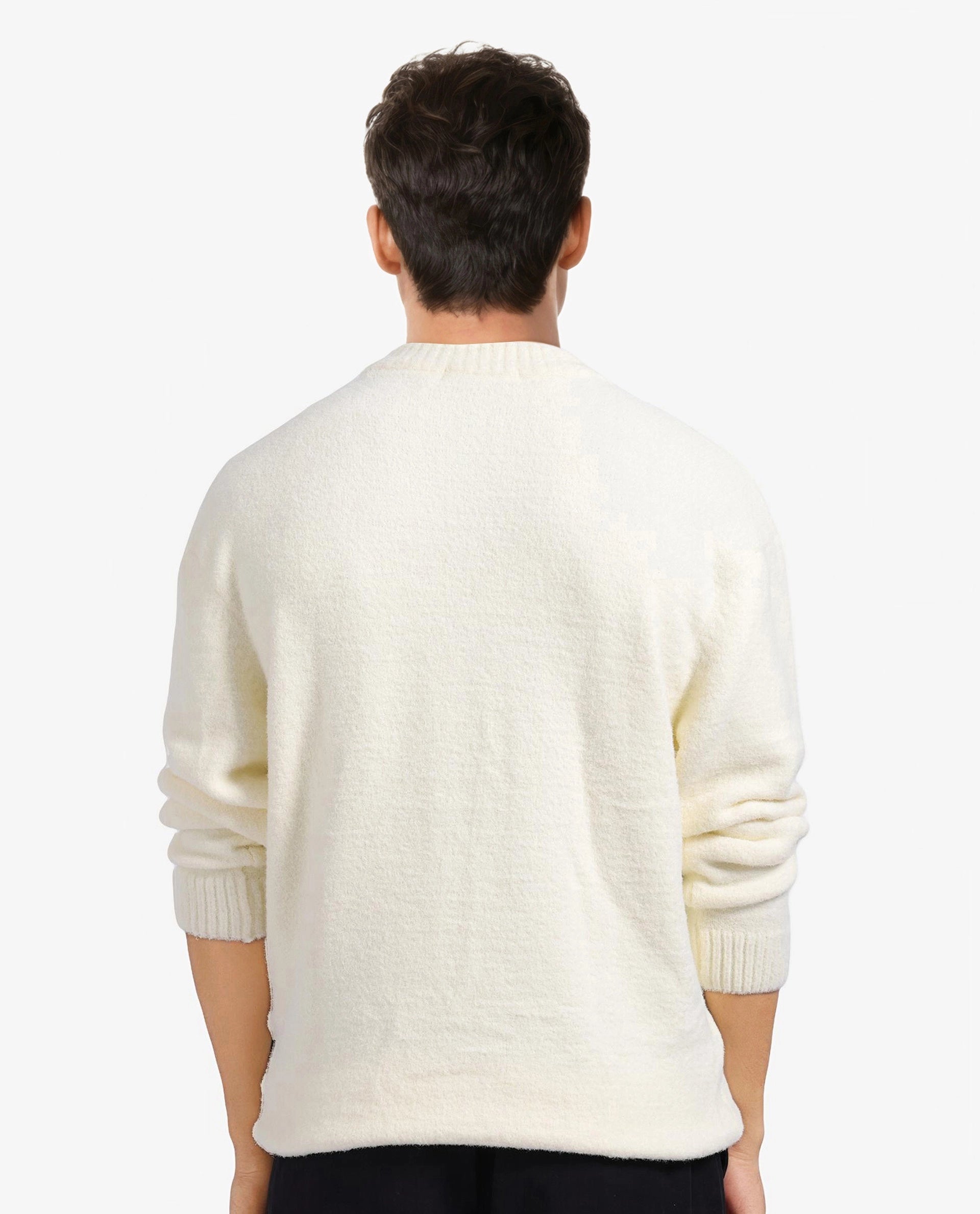 Rare Rabbit Men's Zeo Off White Ribbed Full Sleeves and Crew Neck Collar Regular Fit Branded Sweater