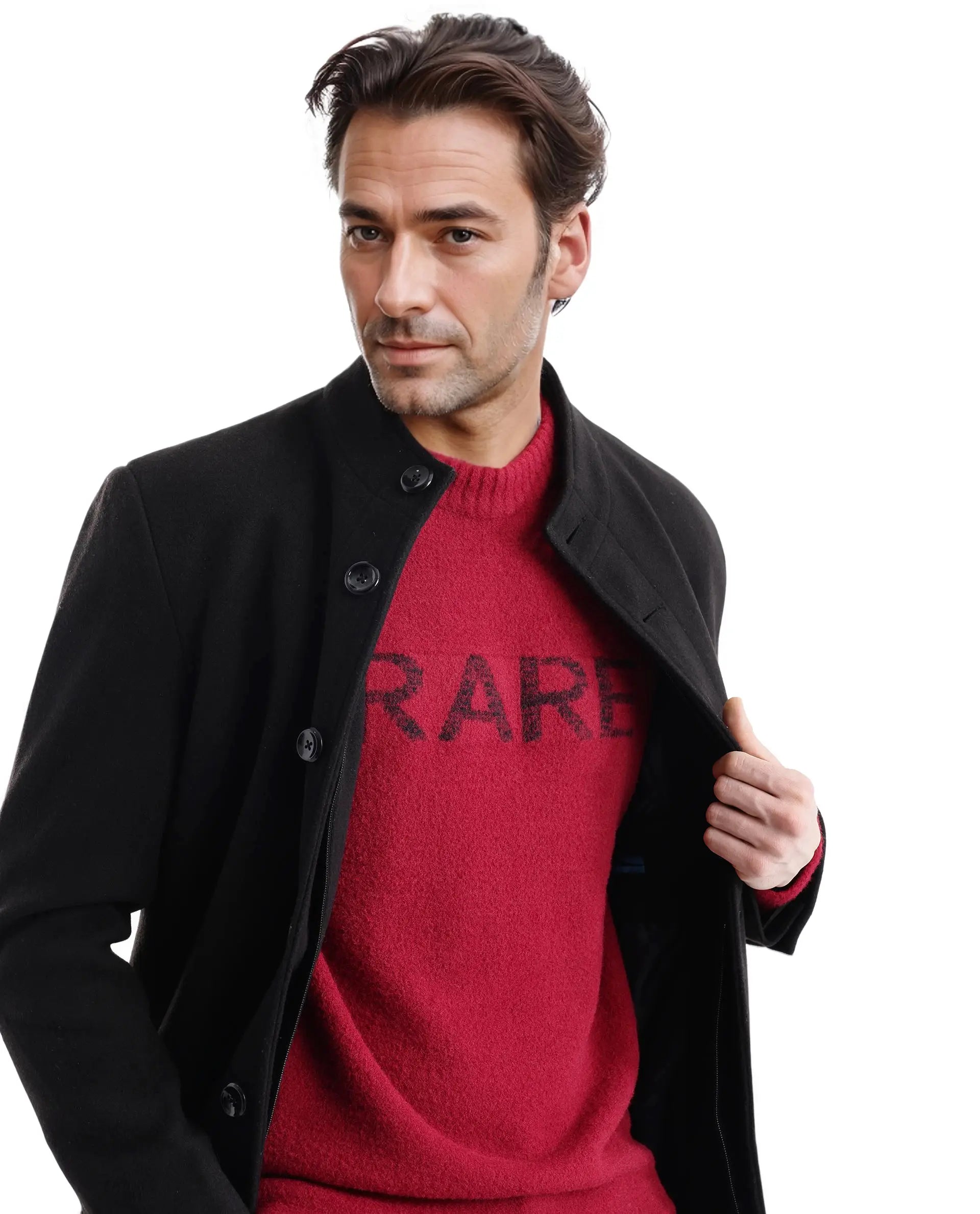 Rare Rabbit Men's Zeo Dark Red Ribbed Full Sleeves and Crew Neck Collar Regular Fit Branded Sweater