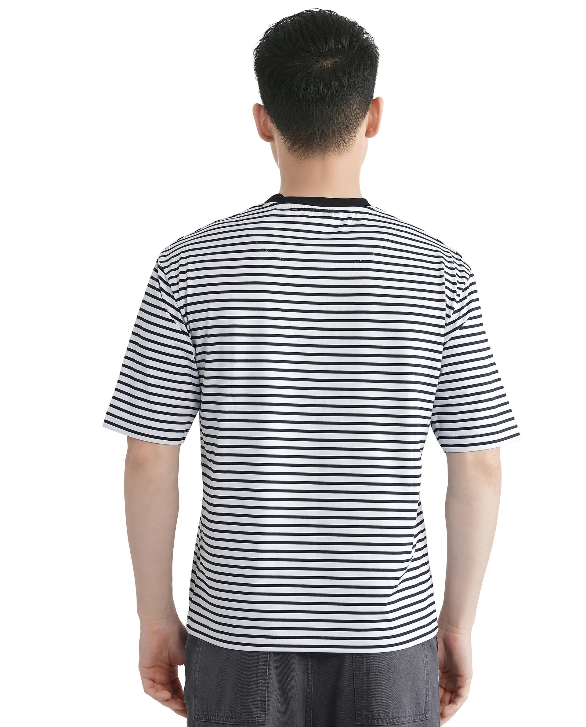 Rare Rabbit Men Zeph White Cotton Poly Fabric Short Sleeve Crew Neck Boxy Fit Plain T-Shirt