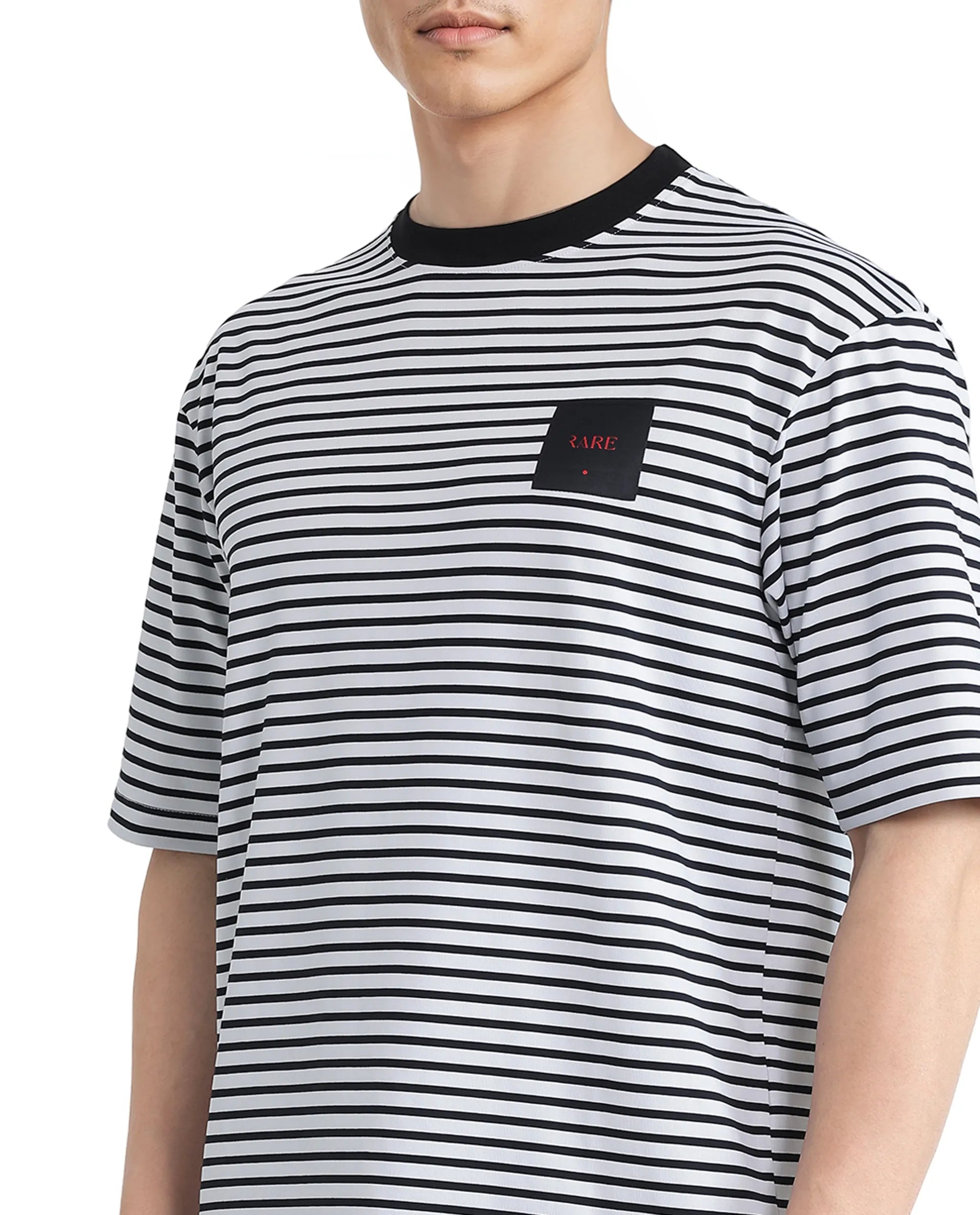 Rare Rabbit Men Zeph White Cotton Poly Fabric Short Sleeve Crew Neck Boxy Fit Plain T-Shirt