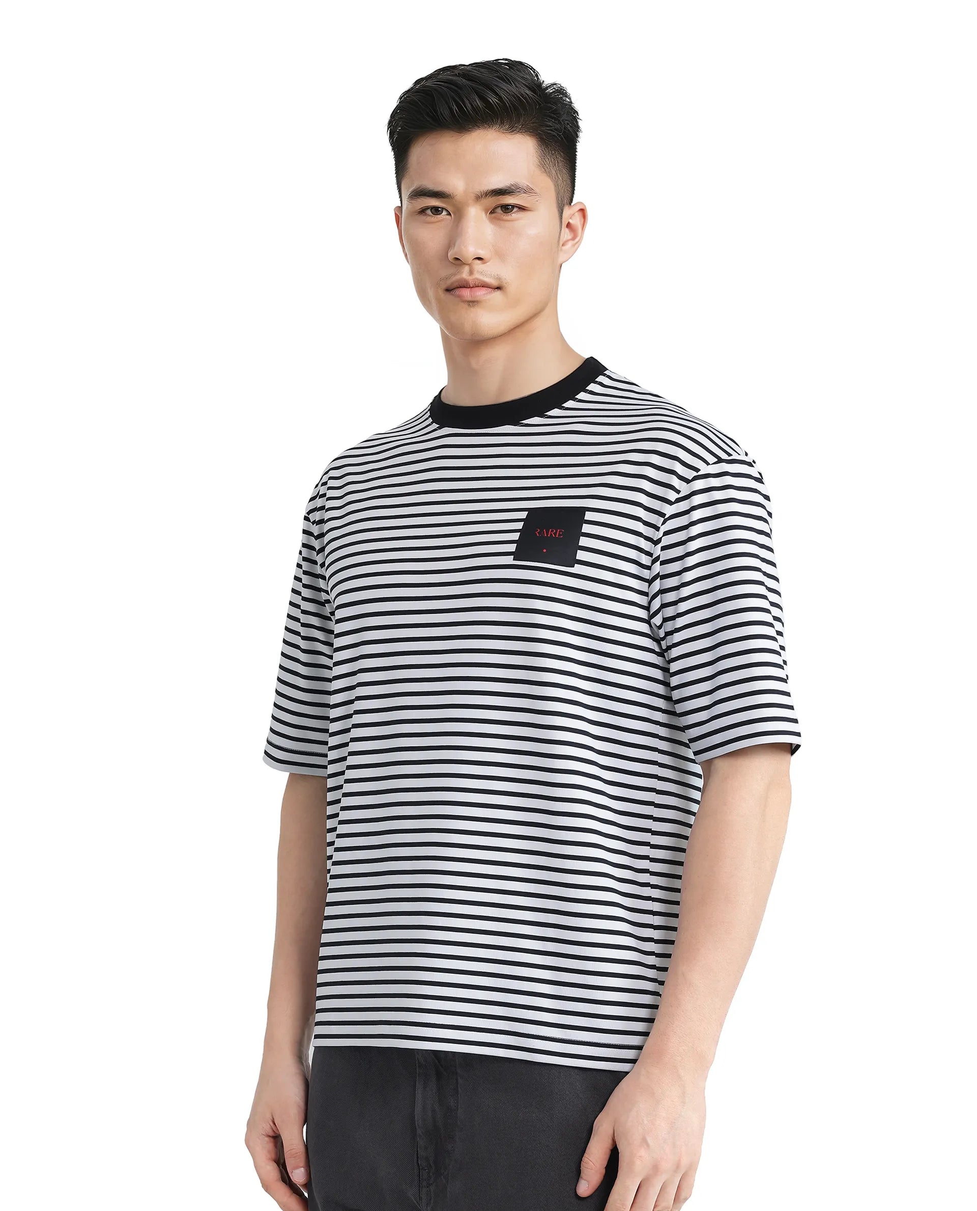 Rare Rabbit Men Zeph White Cotton Poly Fabric Short Sleeve Crew Neck Boxy Fit Plain T-Shirt