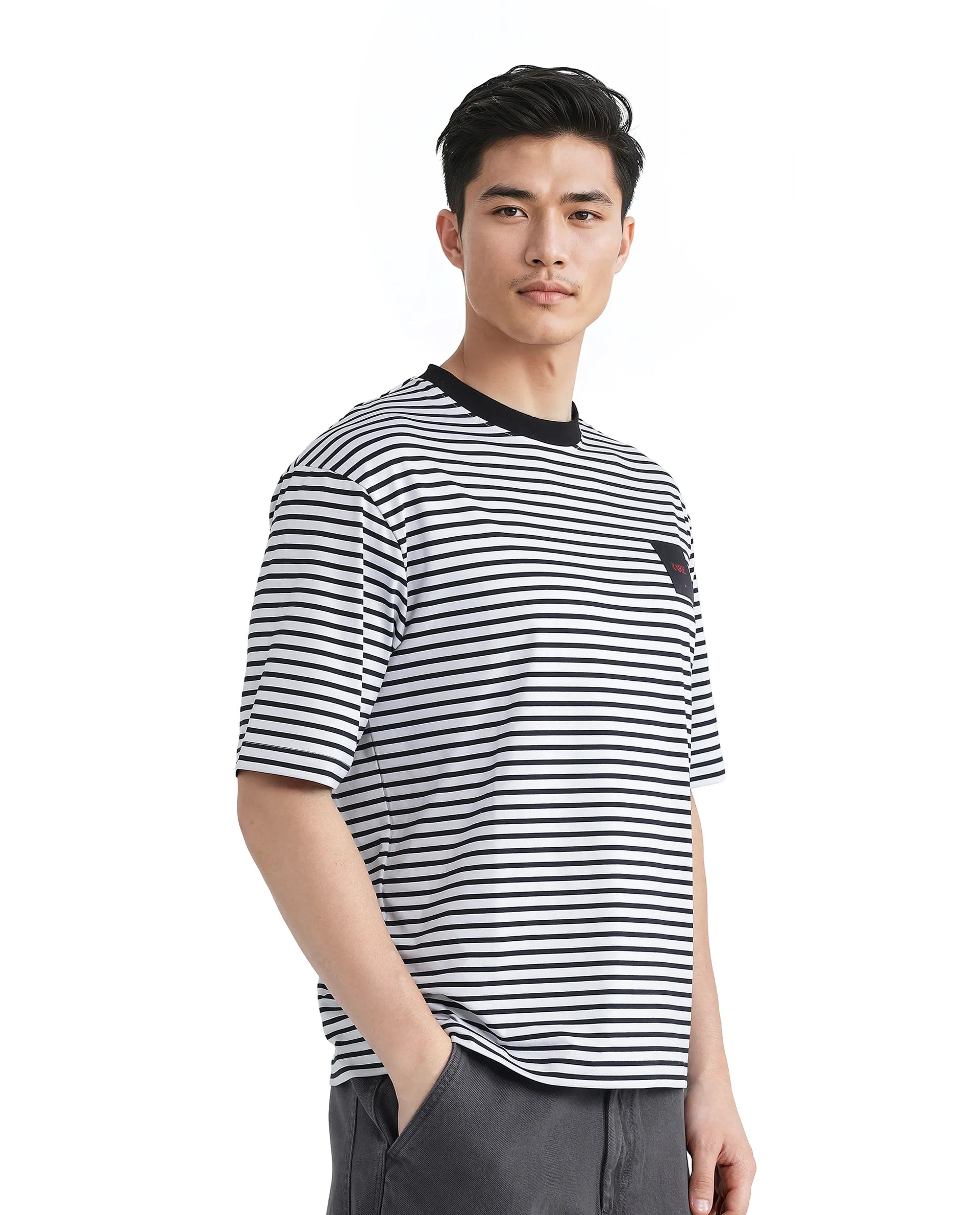 Rare Rabbit Men Zeph White Cotton Poly Fabric Short Sleeve Crew Neck Boxy Fit Plain T-Shirt