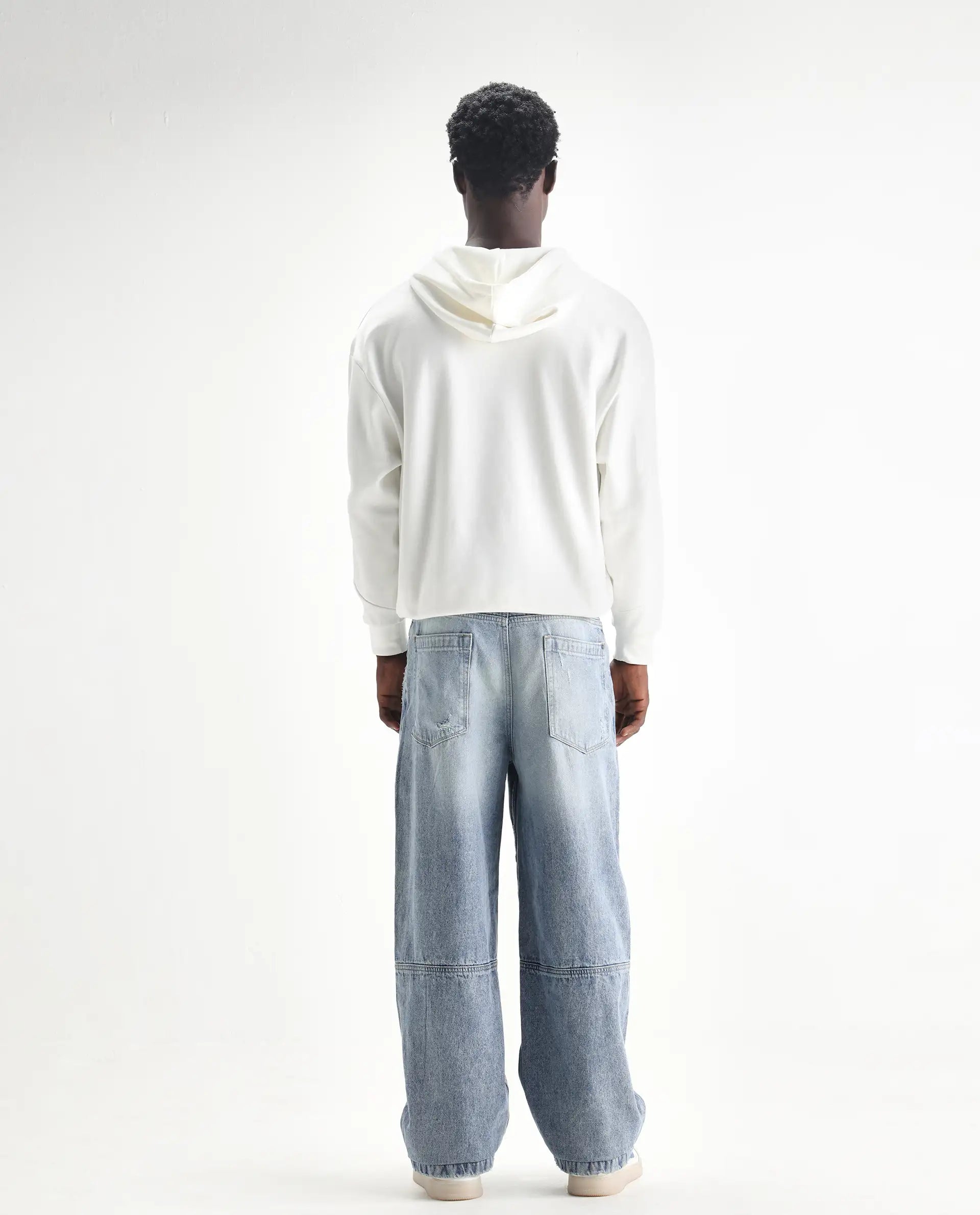 Rare Rabbit Men's Zeret Pastel Blue Cotton Plain Baggy Fit Jeans