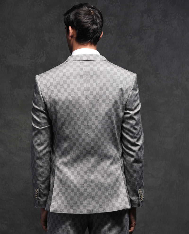 RARE RABBIT MEN'S ZETA GREY SUITS POLYESTER VISCOSE FABRIC COLLARED NECK FULL SLEEVES BUTTON CLOSURE SLIM FIT