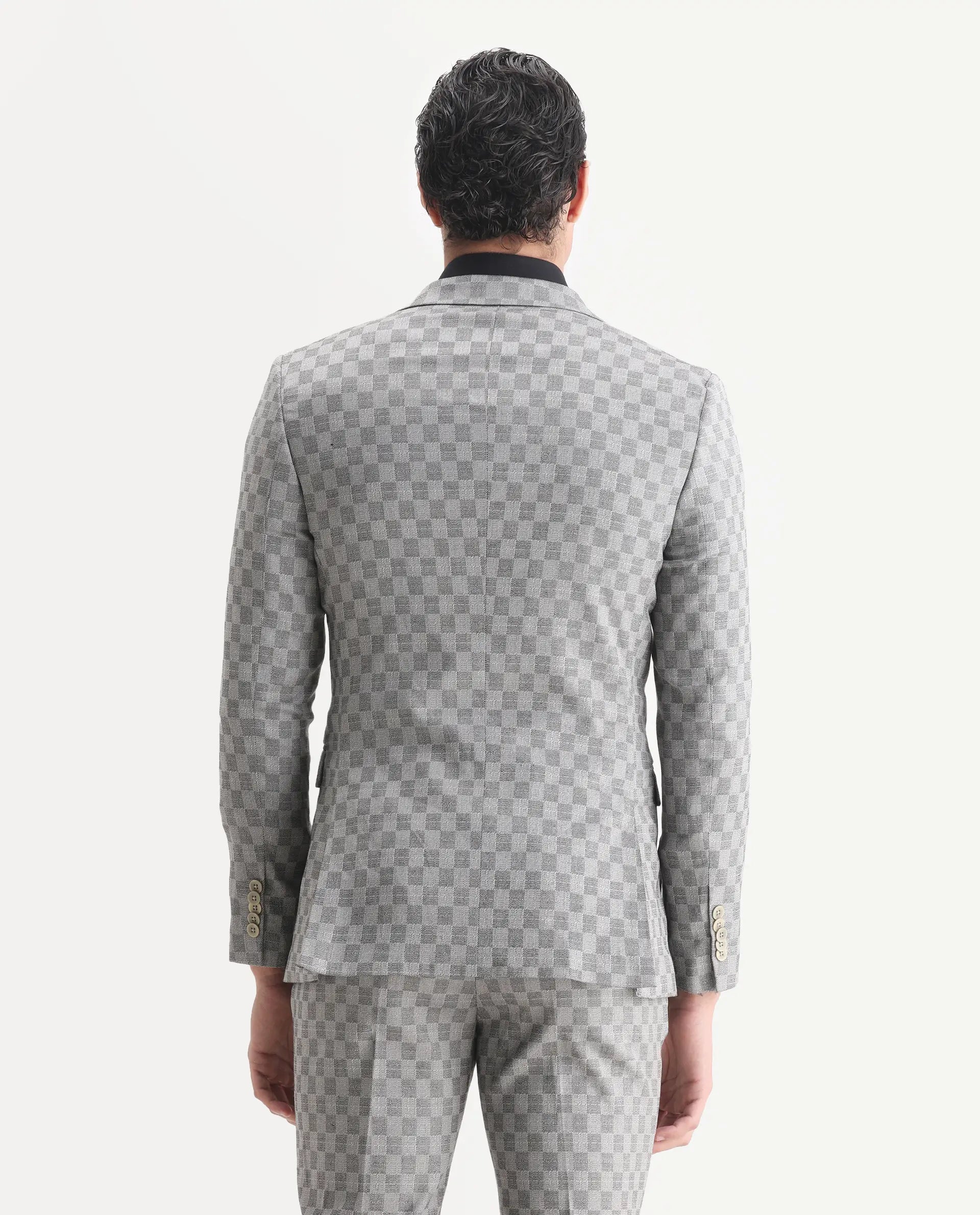 Rare Rabbit Men's Zeta Grey Viscose Jacquard Tailored Fit Full Sleeve Lapel Neck Suits