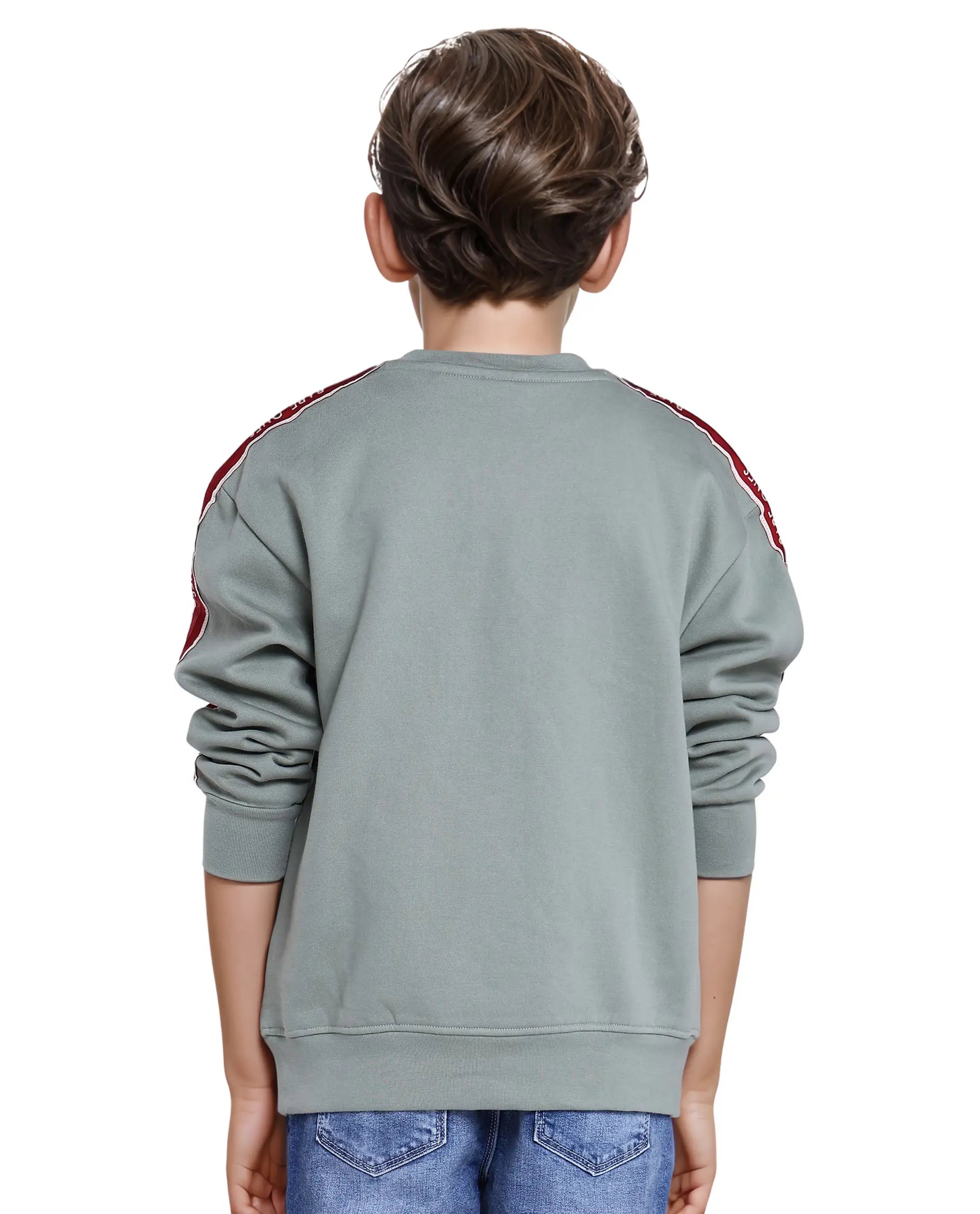 Rare Ones Kids Zet Dusky Green Cotton Poly Full Sleeve Puff Print Sweatshirt