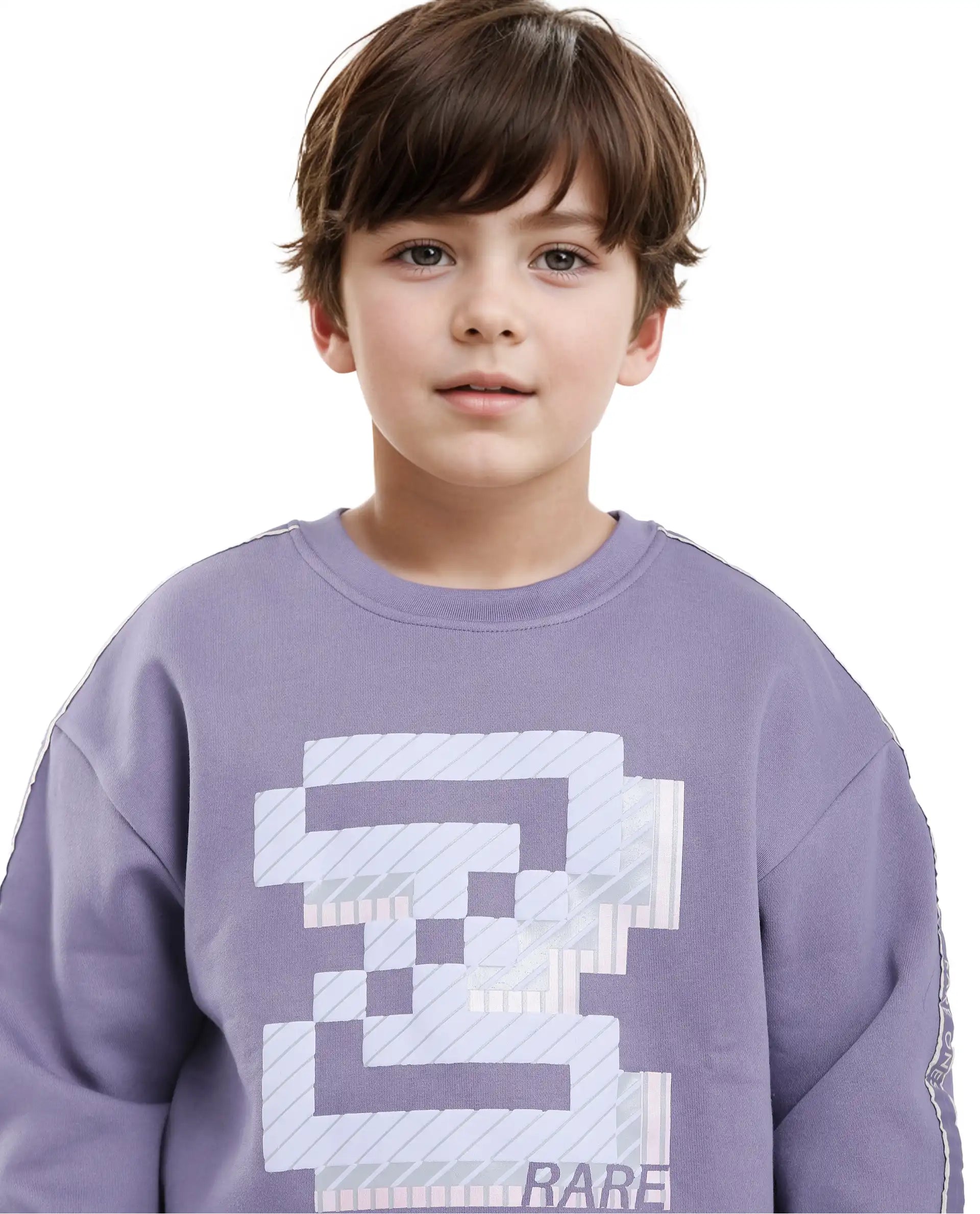 Rare Ones Kids Zet Light Purple Cotton Poly Full Sleeve Puff Print Sweatshirt