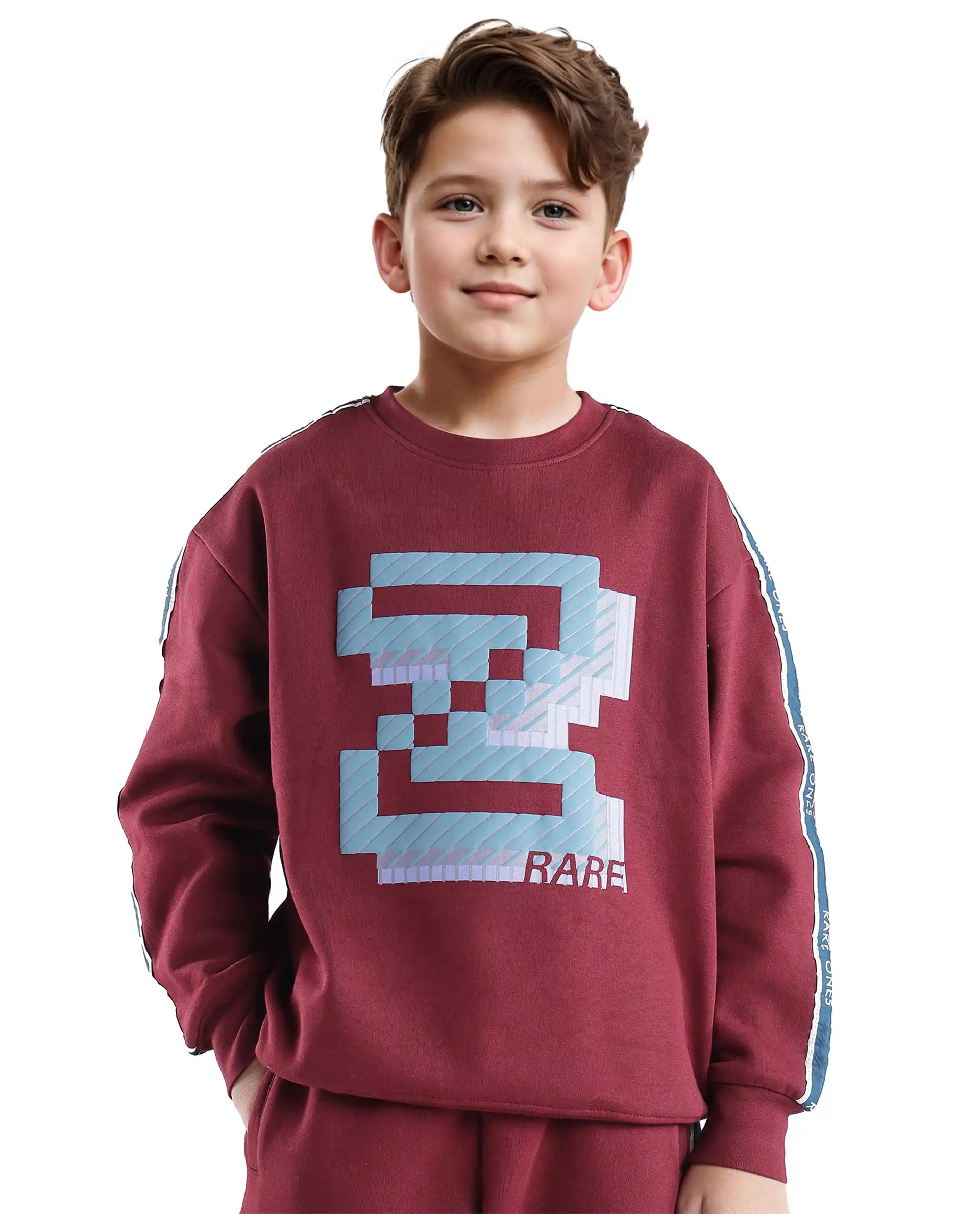 Rare Ones Kids Zet Maroon Cotton Poly Full Sleeve Puff Print Sweatshirt