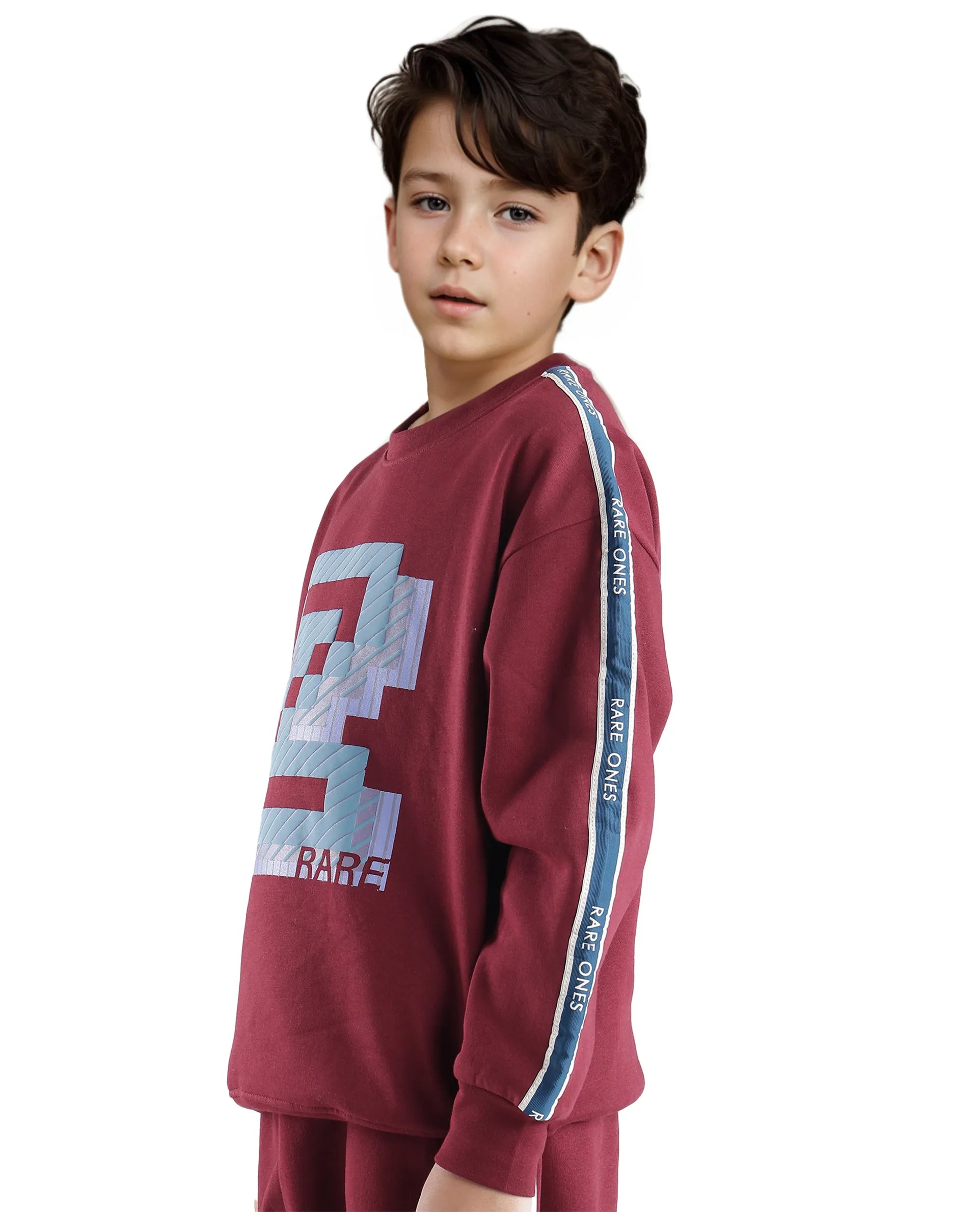 Rare Ones Kids Zet Maroon Cotton Poly Full Sleeve Puff Print Sweatshirt