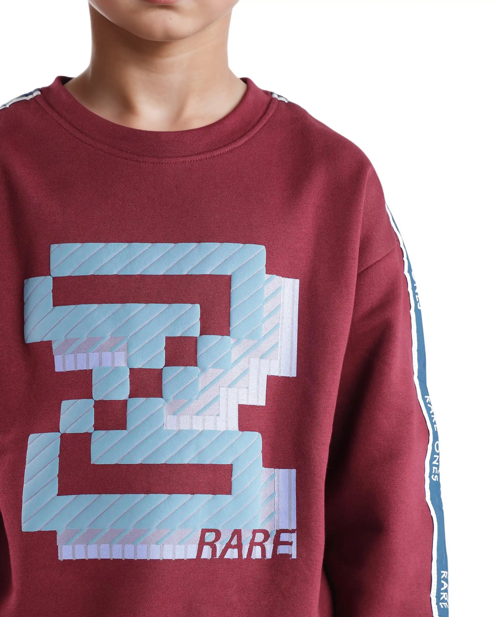 Rare Ones Kids Zet Maroon Cotton Poly Full Sleeve Puff Print Sweatshirt