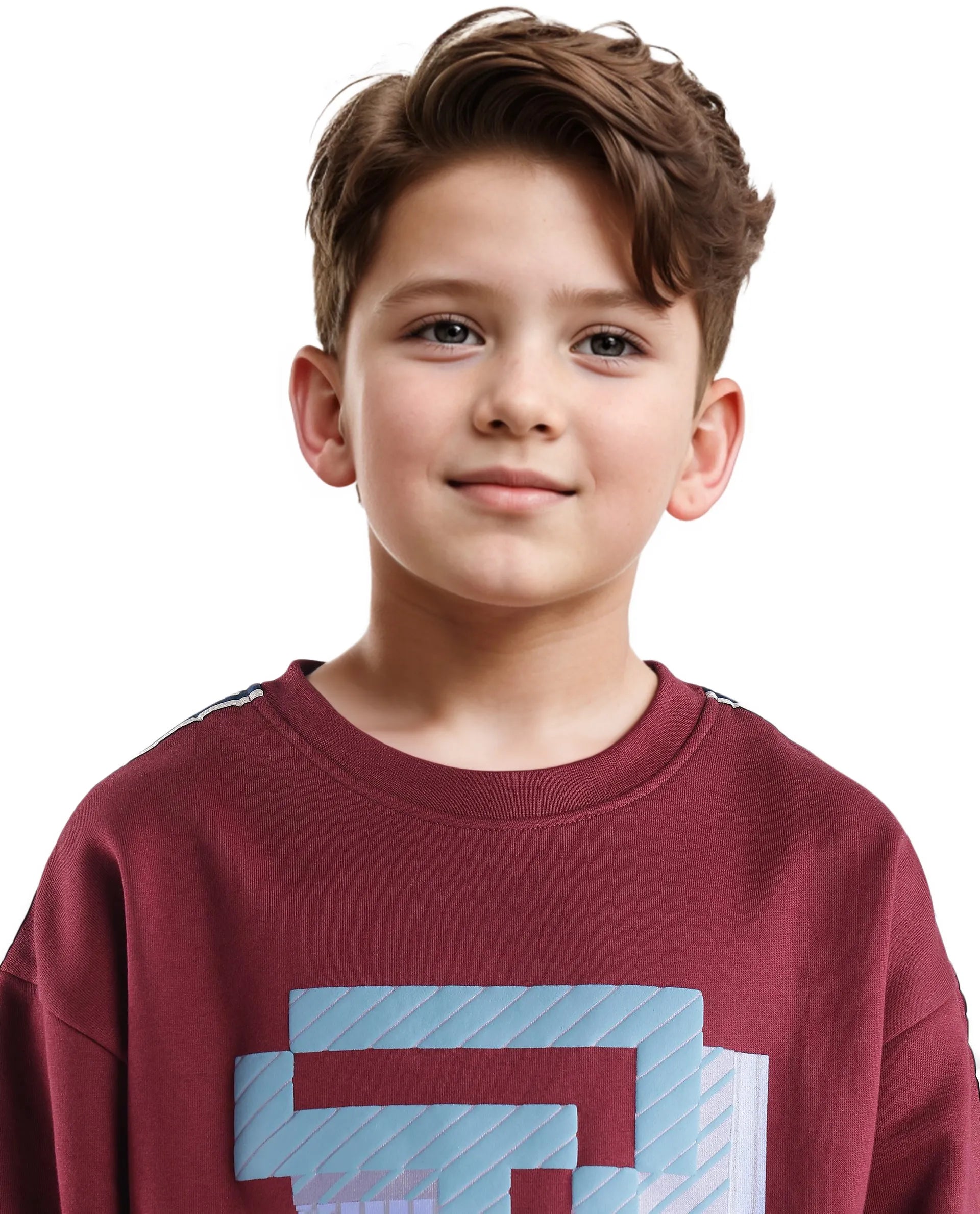 Rare Ones Kids Zet Maroon Cotton Poly Full Sleeve Puff Print Sweatshirt