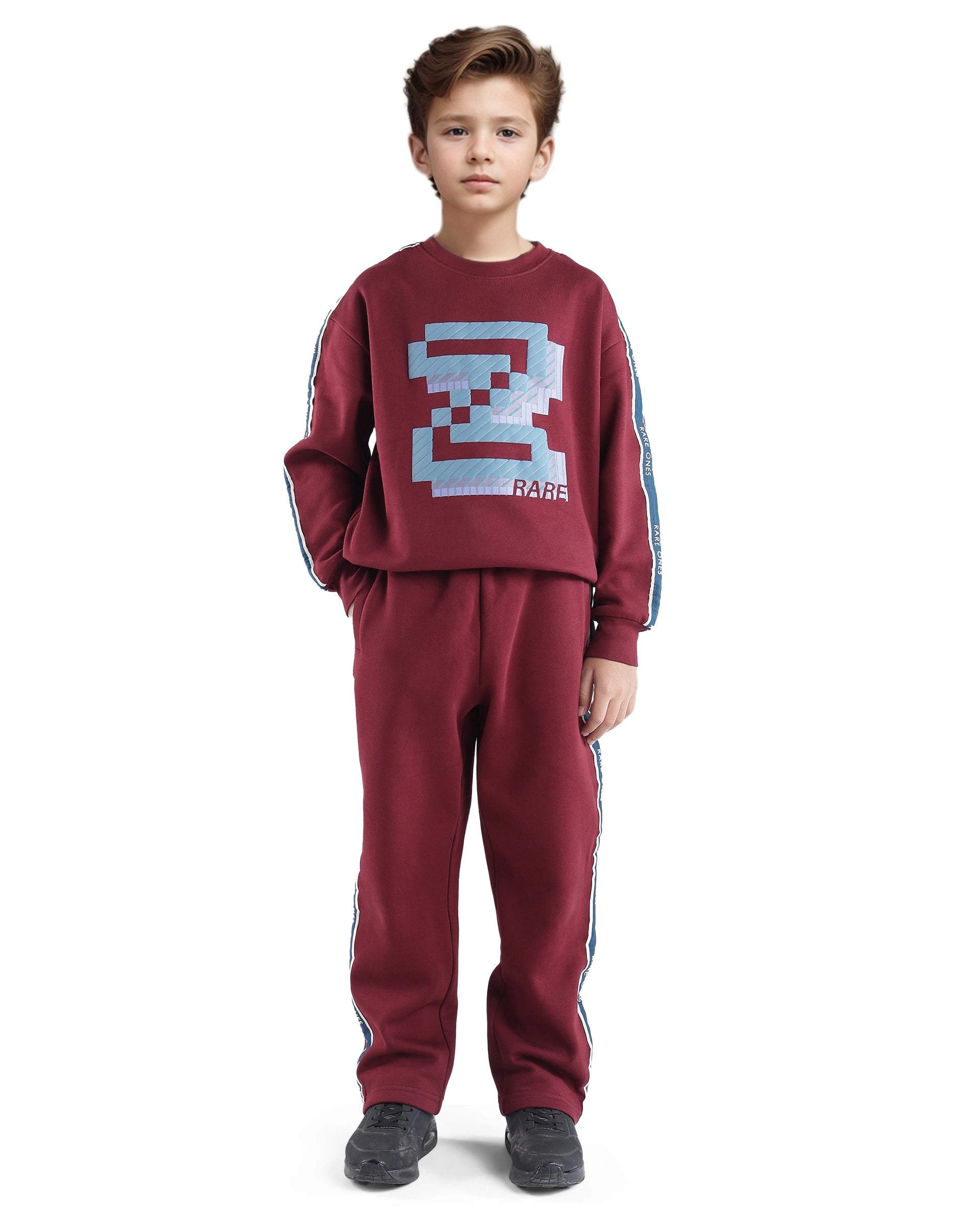Rare Ones Kids Zet Maroon Cotton Poly Full Sleeve Puff Print Sweatshirt