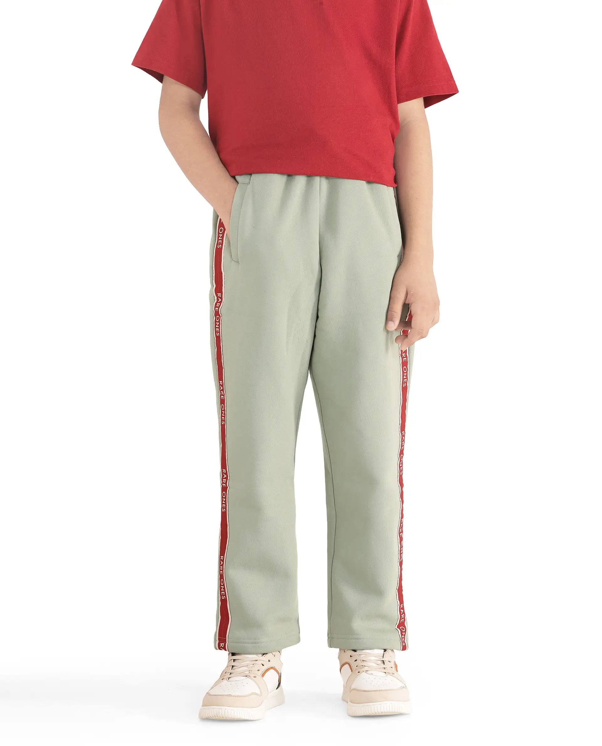 Rare Ones Kids Zeto Dusky Green Cotton Poly Applique Drawstring Closure Trackpant