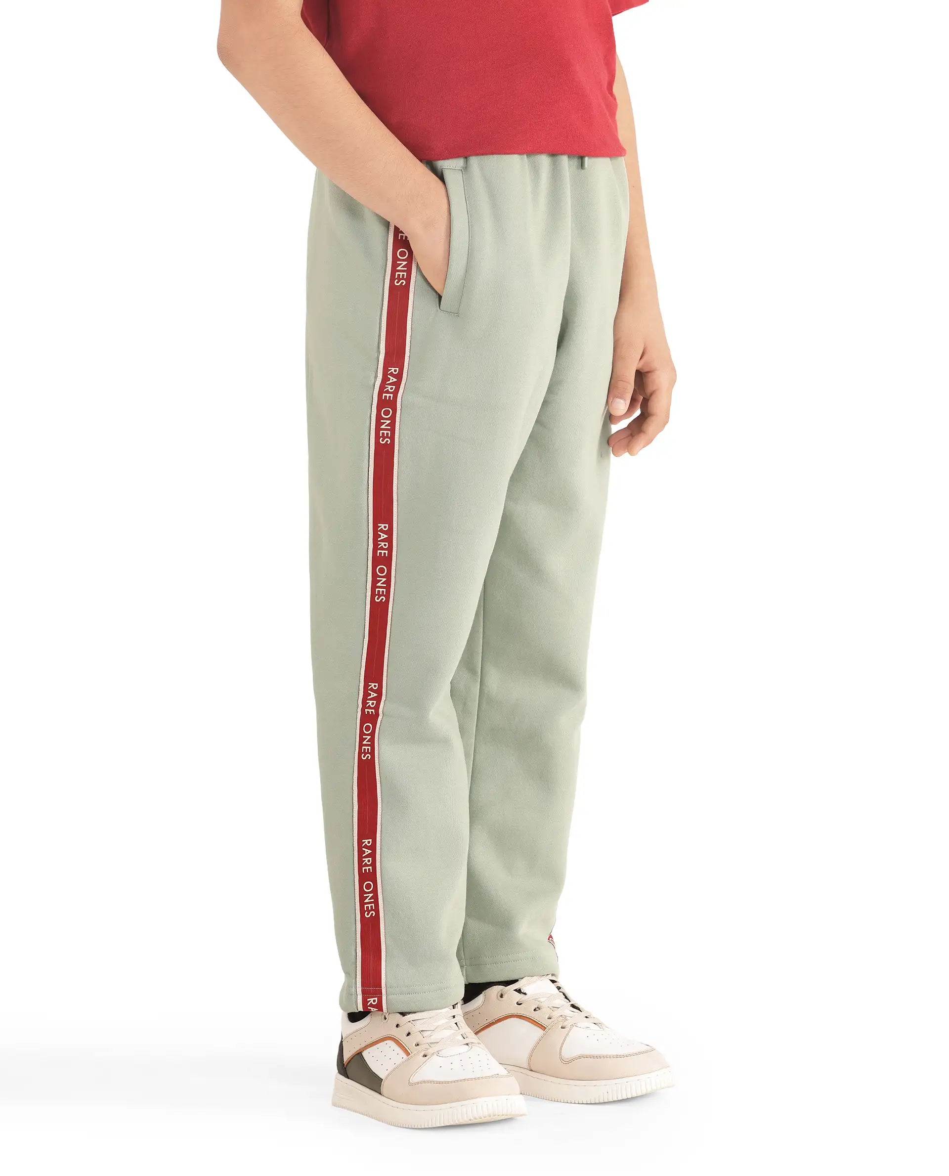 Rare Ones Kids Zeto Dusky Green Cotton Poly Applique Drawstring Closure Trackpant