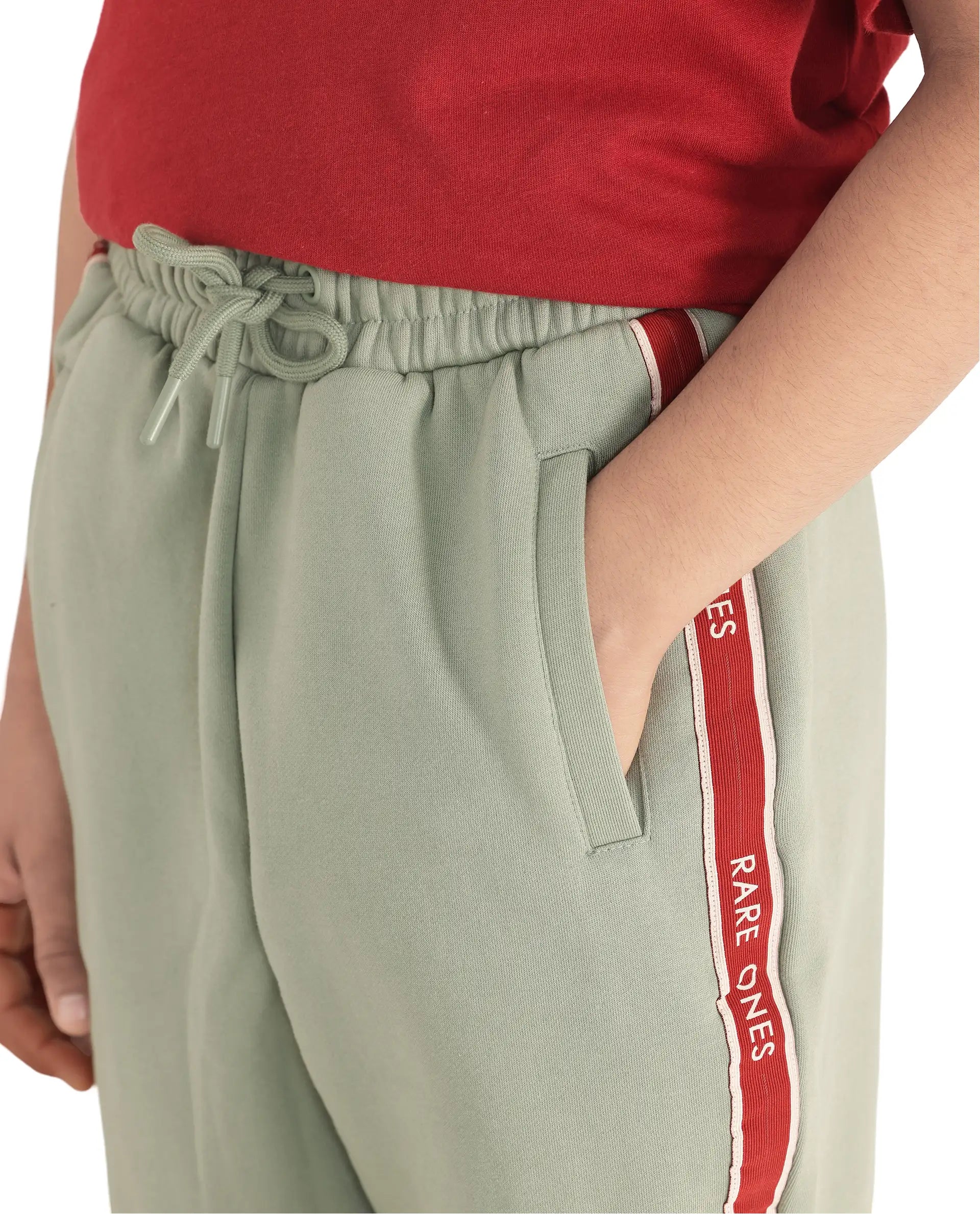 Rare Ones Kids Zeto Dusky Green Cotton Poly Applique Drawstring Closure Trackpant