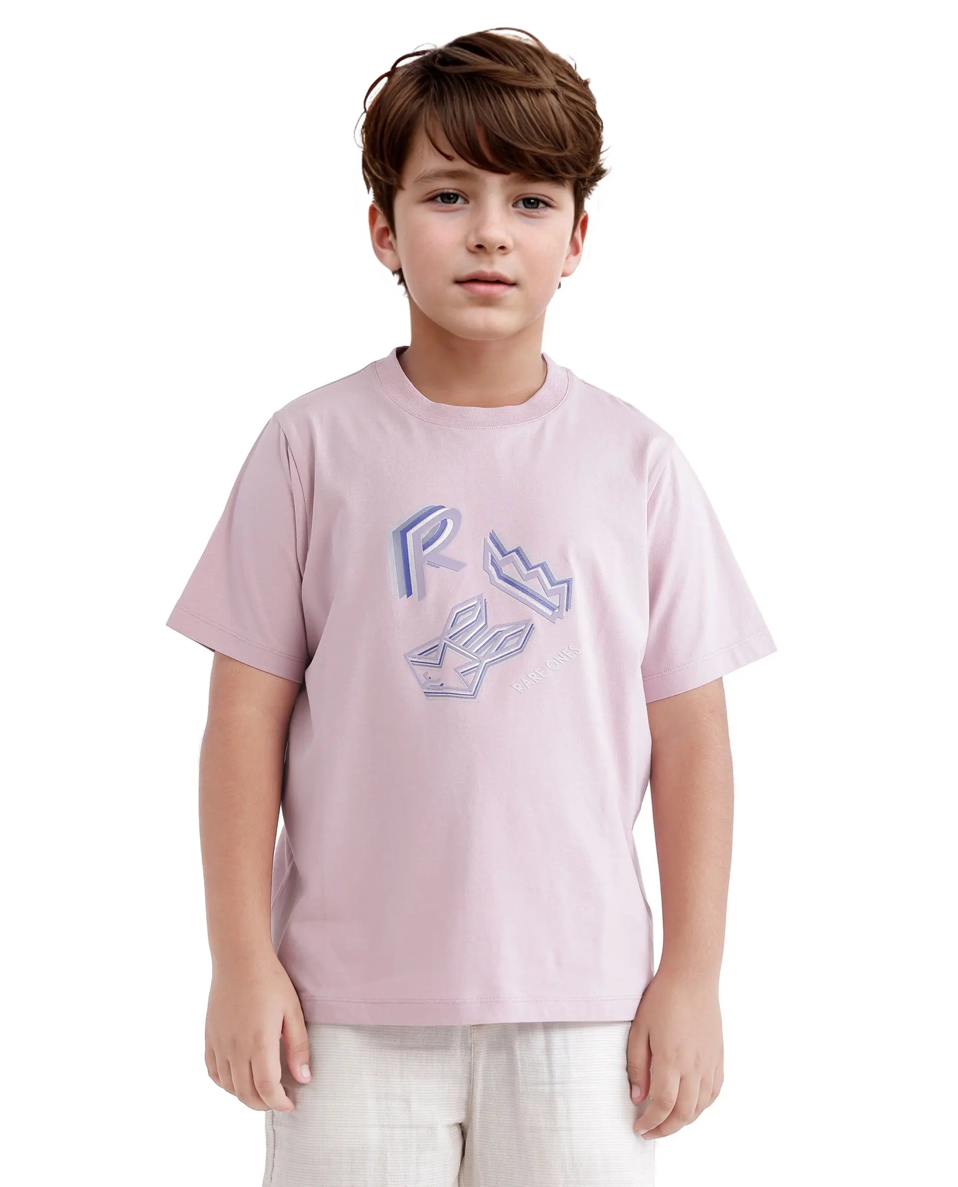 Rare Ones Kids Zeus Dusky Pink Cotton Blend Short Sleeve Crew Neck Print T-Shirt