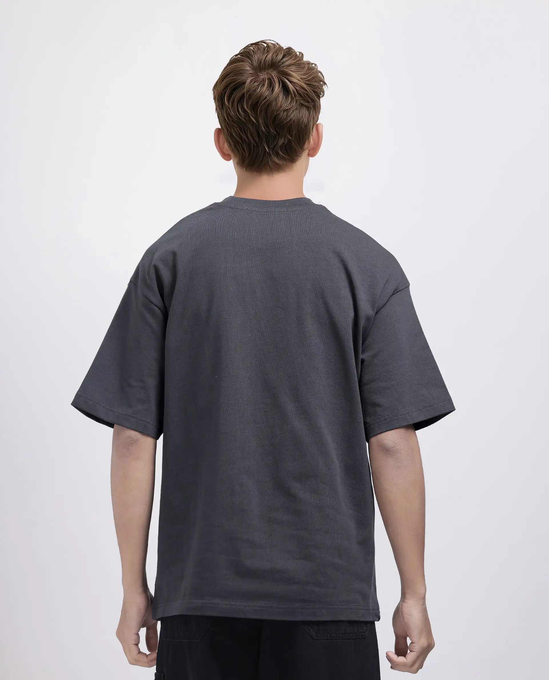 Rare Rabbit Men Zig Dark Grey Cotton Fabric Short Sleeve Crew Neck Slip-On Oversized Fit Graphic Print T-Shirt