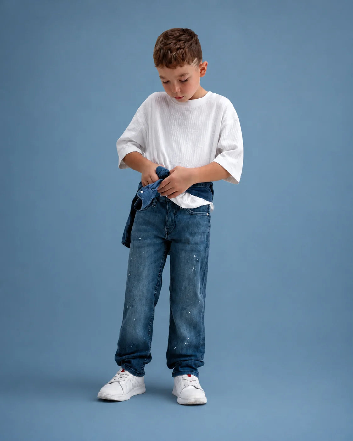 Rare Ones Kids Ziggy Dark Blue Cotton Blend Fabric Button And Zipper Closure Relaxed Fit Jeans