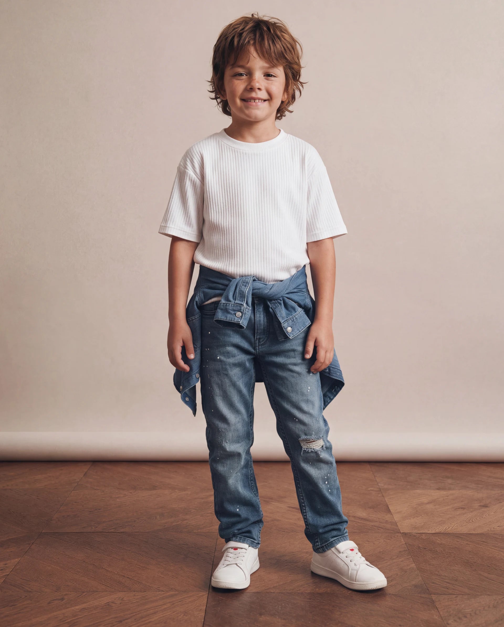 Rare Ones Kids Ziggy Dark Blue Cotton Blend Fabric Button And Zipper Closure Relaxed Fit Jeans