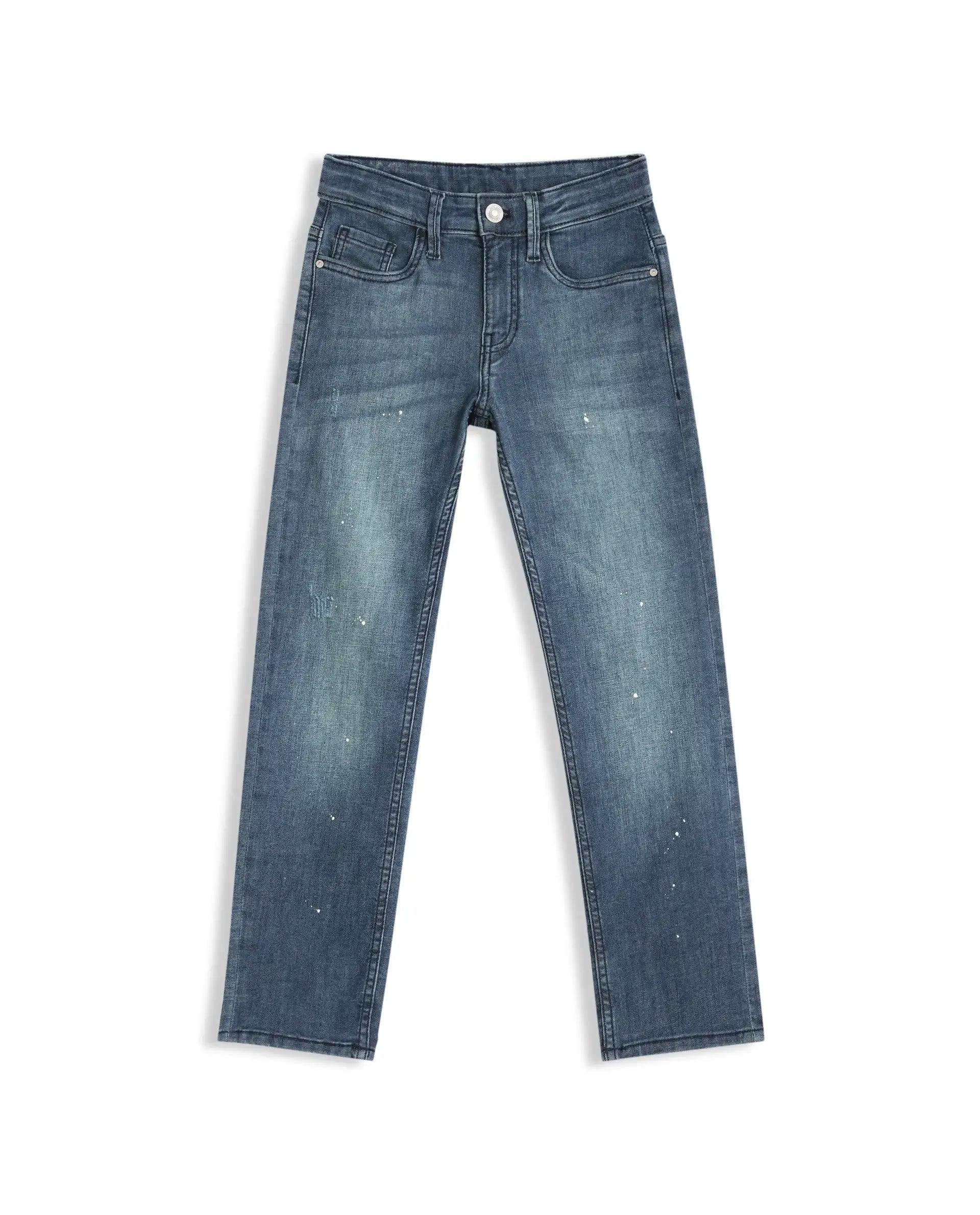 Rare Ones Kids Ziggy Dark Blue Cotton Blend Fabric Button And Zipper Closure Relaxed Fit Jeans
