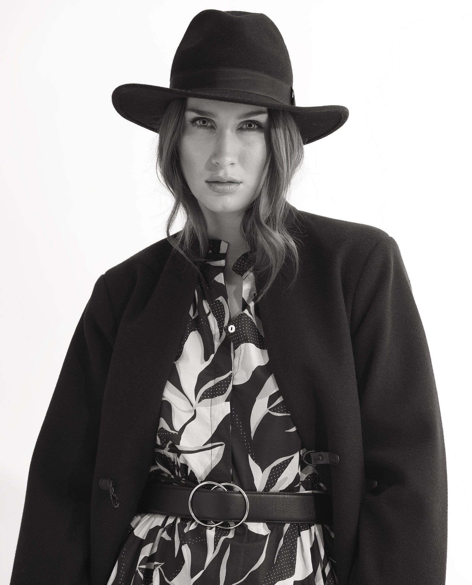 Rareism Women Zigzora Black Cotton Fabric Full Sleeves Ruffled Neck Regular Fit Abstract Print Knee Length A-Line Dress