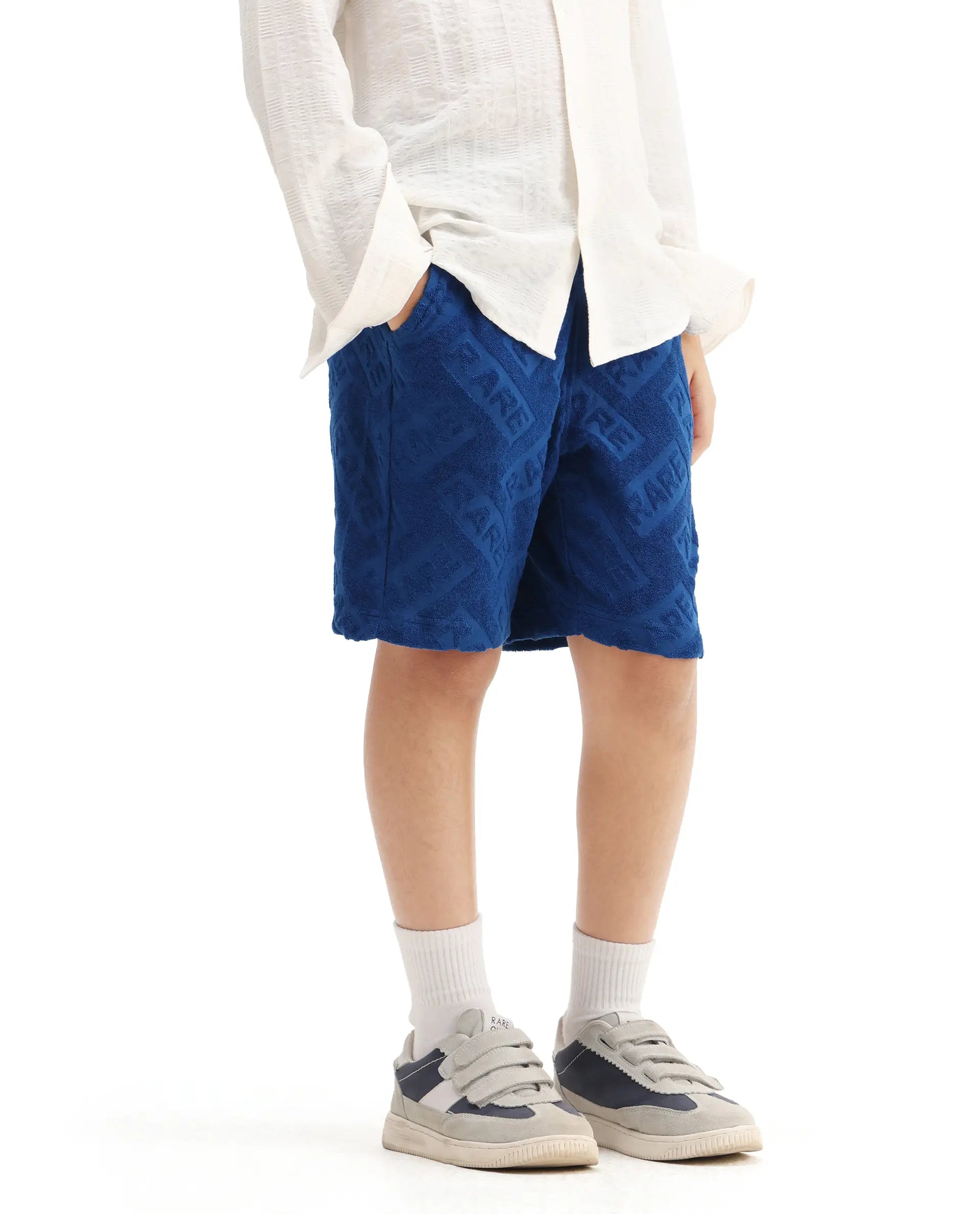Rare Ones Kids Zilo-B Blue Cotton All Over Print Drawstring Closure Regular Fit Shorts