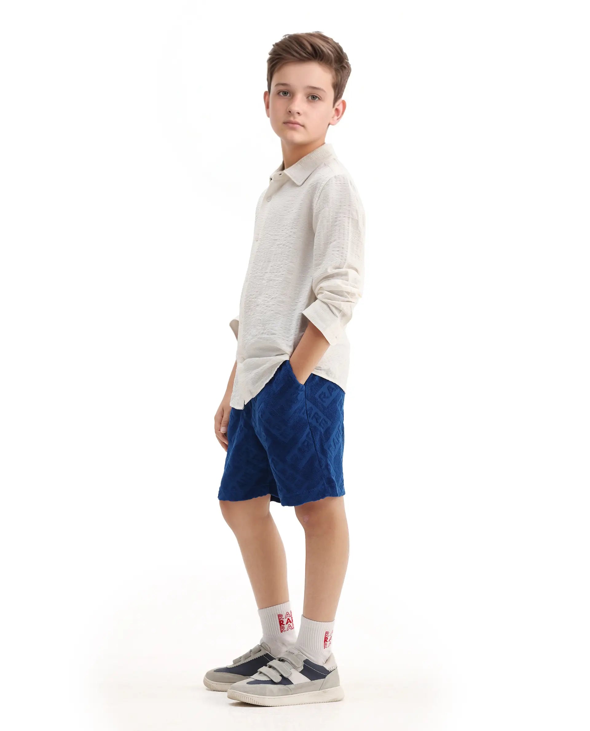 Rare Ones Kids Zilo-B Blue Cotton All Over Print Drawstring Closure Regular Fit Shorts