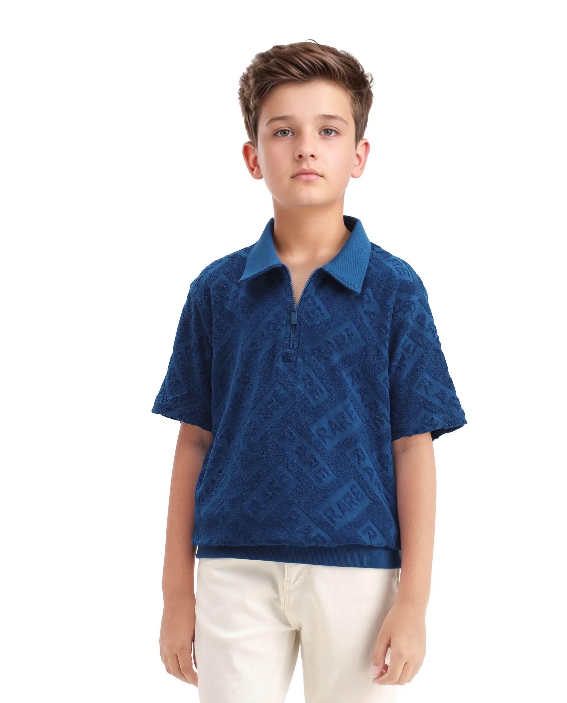 Rare Ones Kids Zilo Blue Cotton Zipper Regular Fit Polo