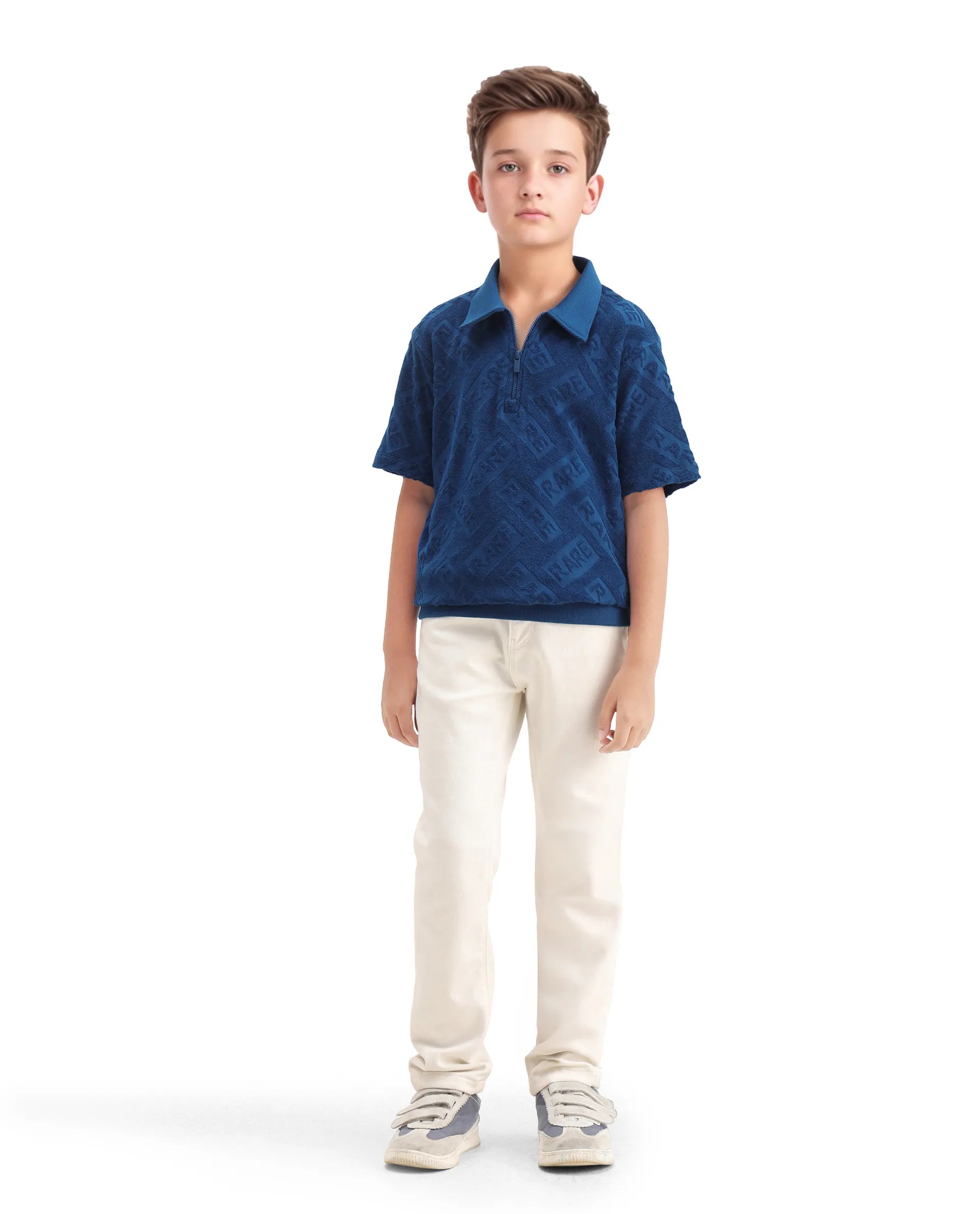 Rare Ones Kids Zilo Blue Cotton Zipper Regular Fit Polo