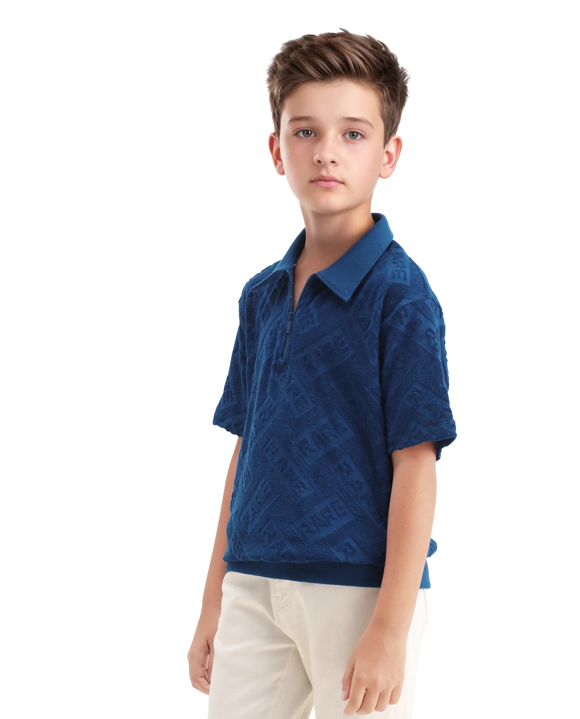 Rare Ones Kids Zilo Blue Cotton Zipper Regular Fit Polo