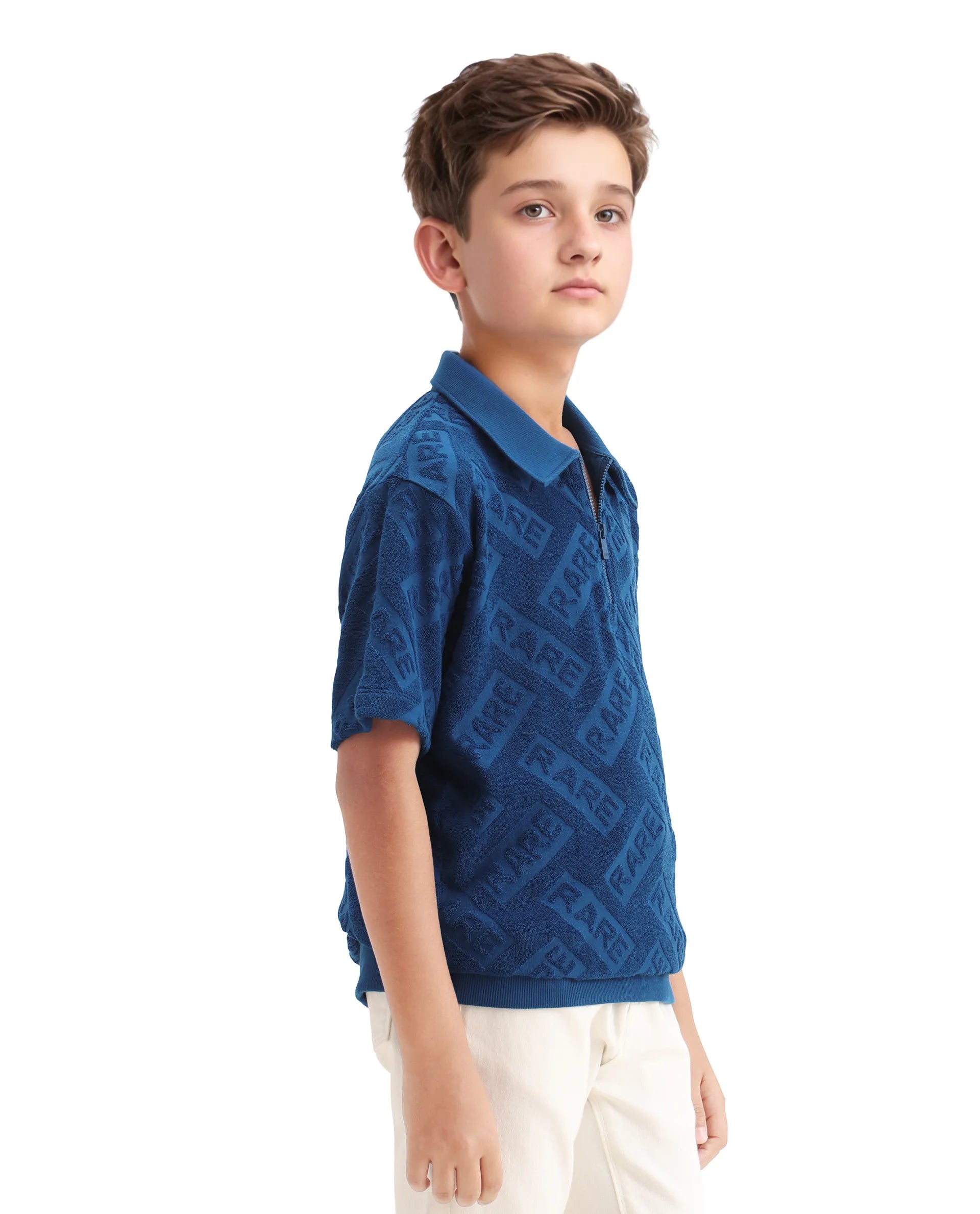 Rare Ones Kids Zilo Blue Cotton Zipper Regular Fit Polo