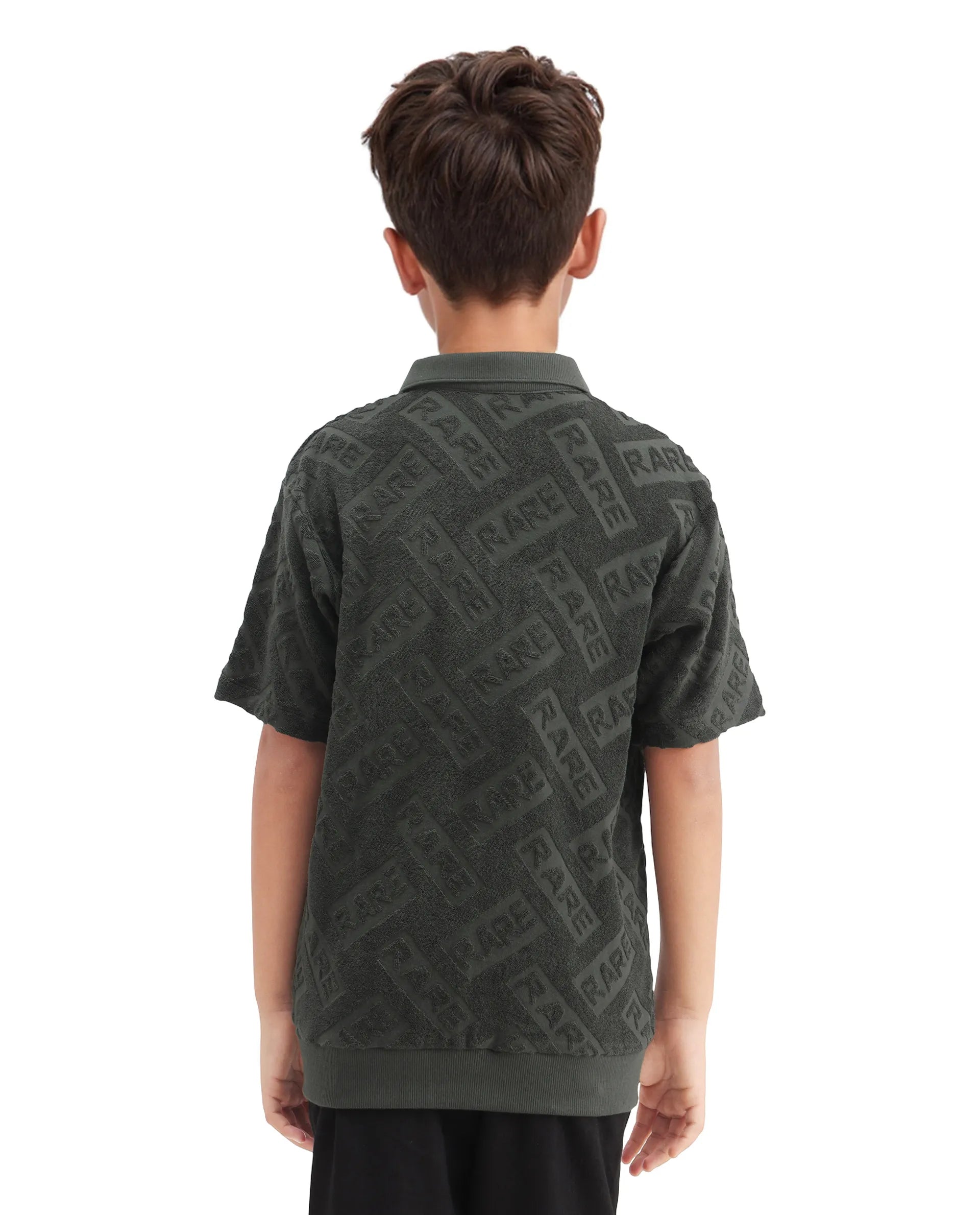 Rare Ones Kids Zilo Olive Cotton Zipper All Over Print Regular Fit Polo