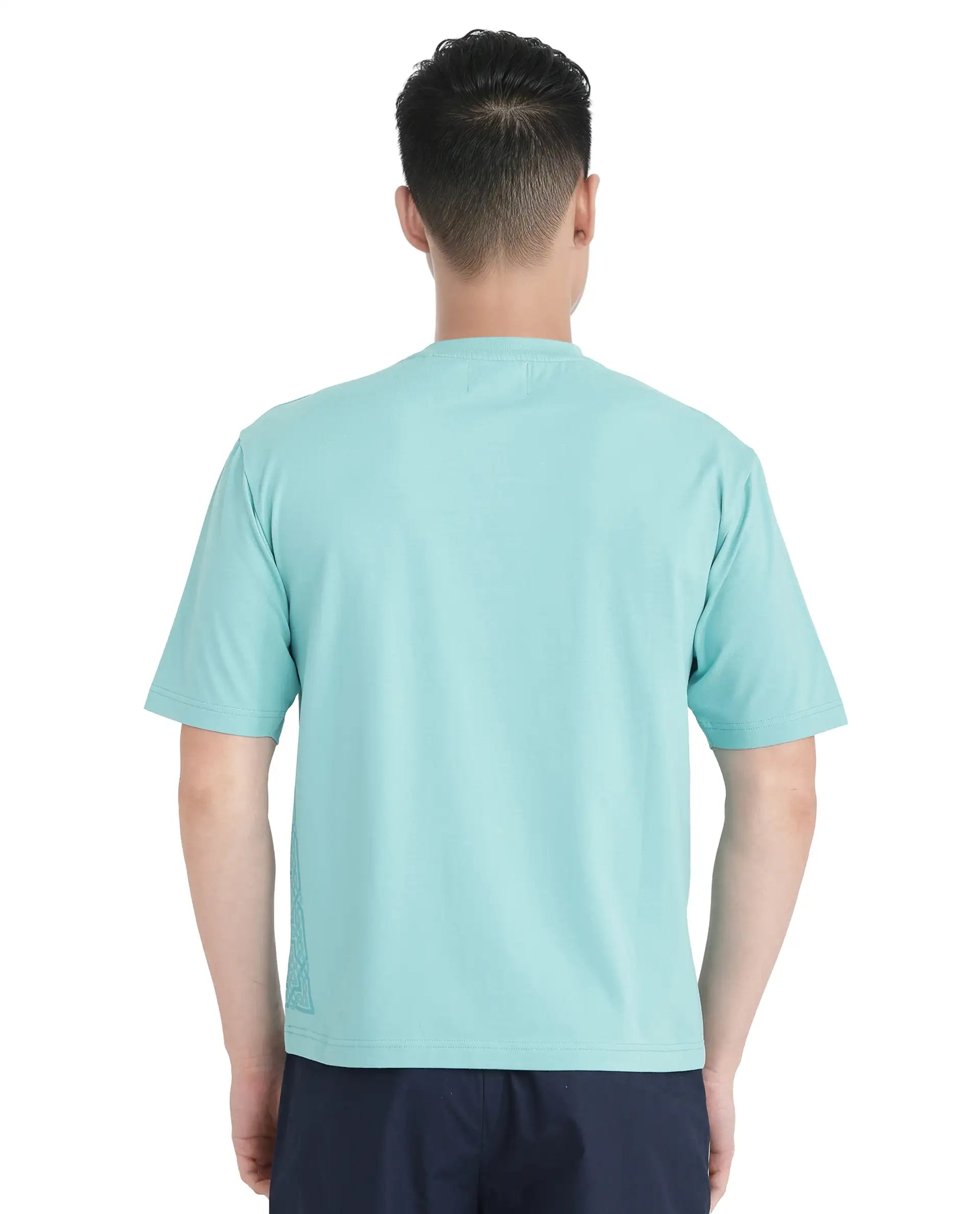 Rare Rabbit Men Zilos Light Green Cotton Blend Fabric Short Sleeve Crew Neck HD Print T-Shirt