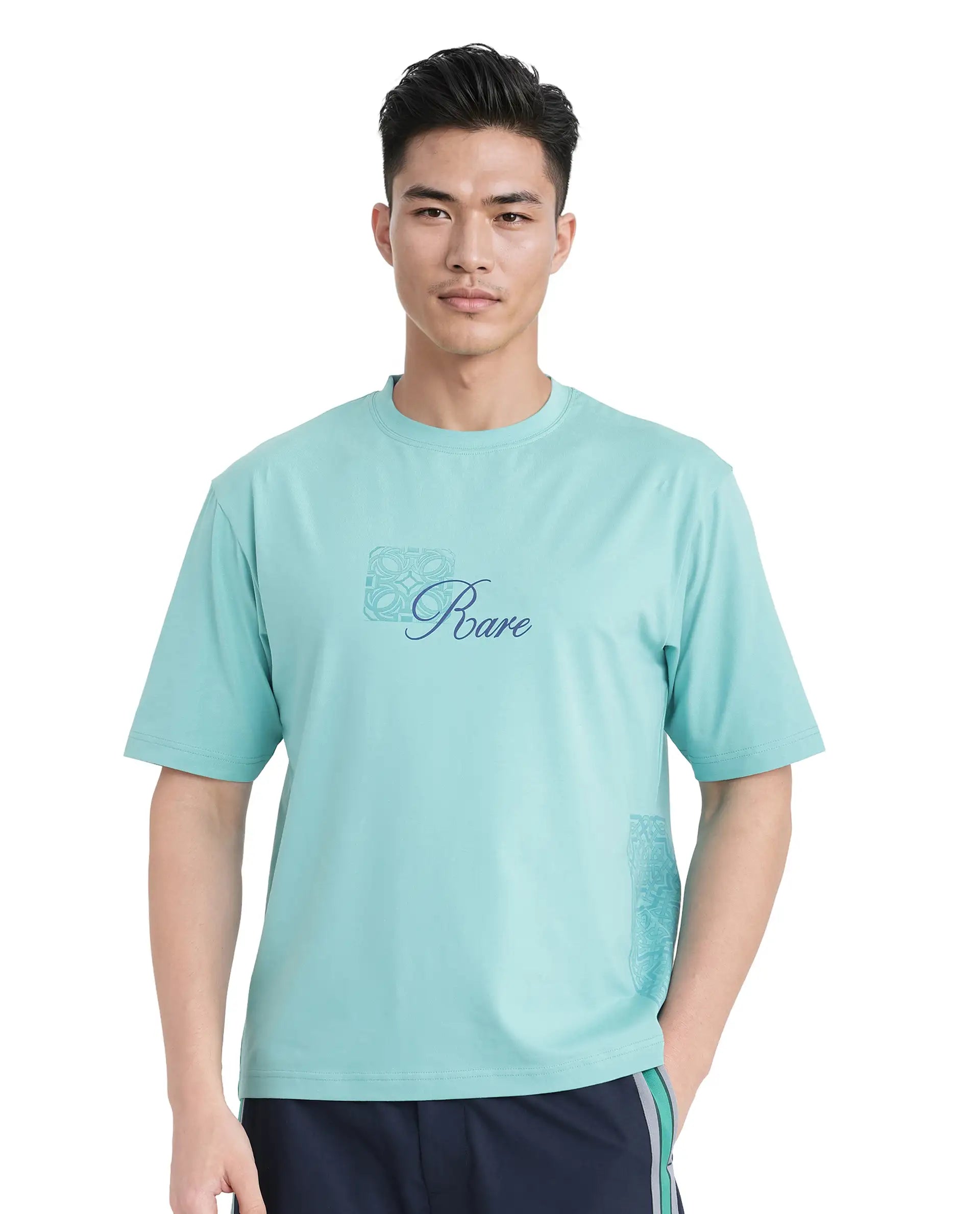 Rare Rabbit Men Zilos Light Green Cotton Blend Fabric Short Sleeve Crew Neck HD Print T-Shirt