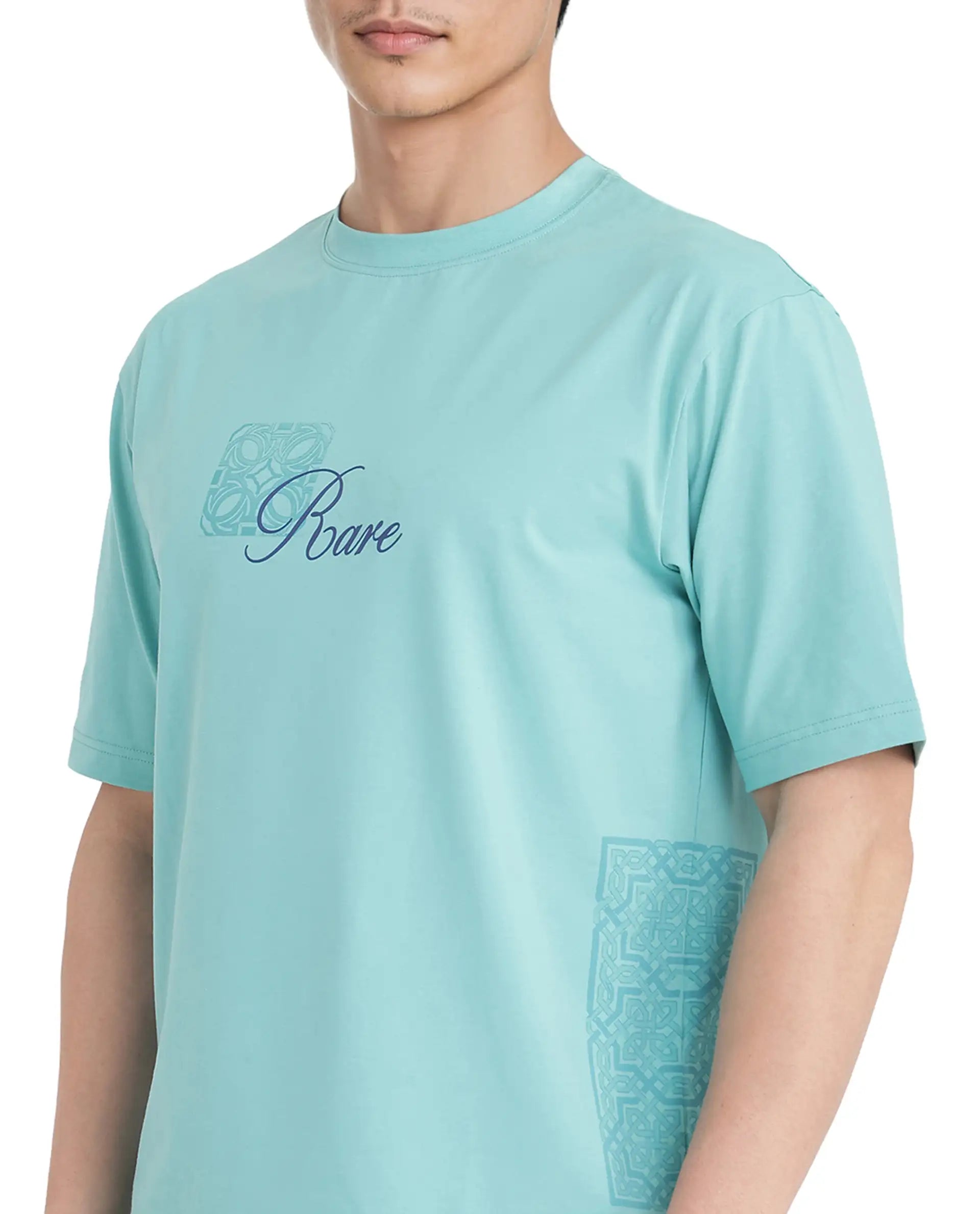 Rare Rabbit Men Zilos Light Green Cotton Blend Fabric Short Sleeve Crew Neck HD Print T-Shirt