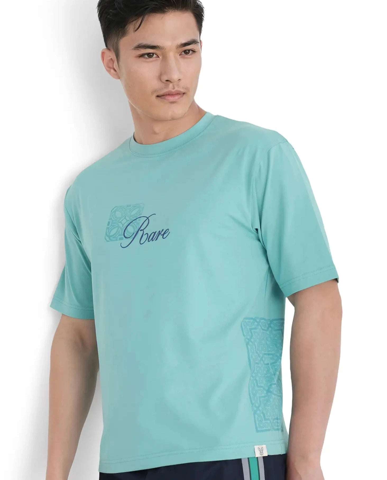 Rare Rabbit Men Zilos Light Green Cotton Blend Fabric Short Sleeve Crew Neck HD Print T-Shirt