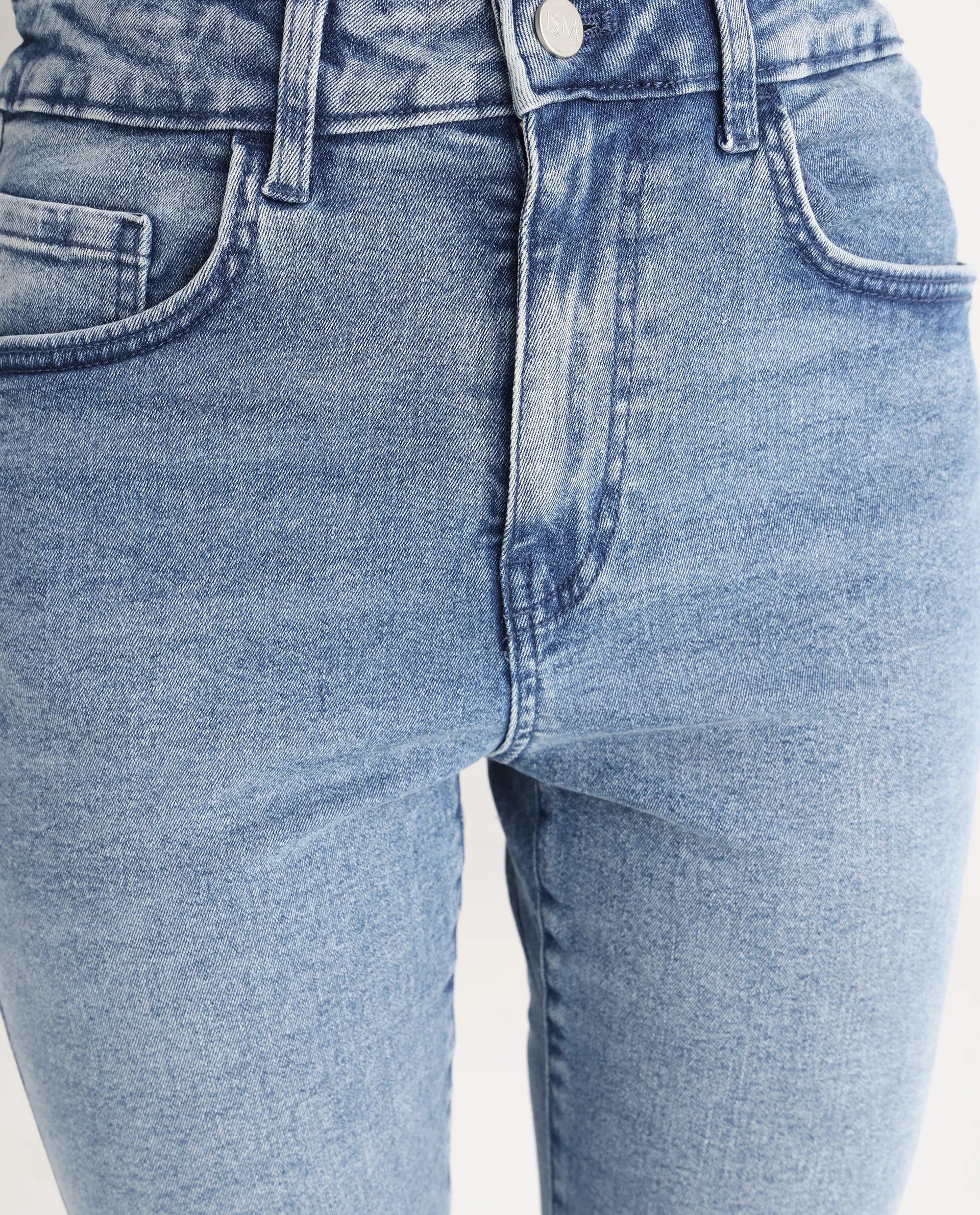 Rareism Women's Zingo Light Blue Cotton Blend Plain Ankle Length Skinny Fit Jeans