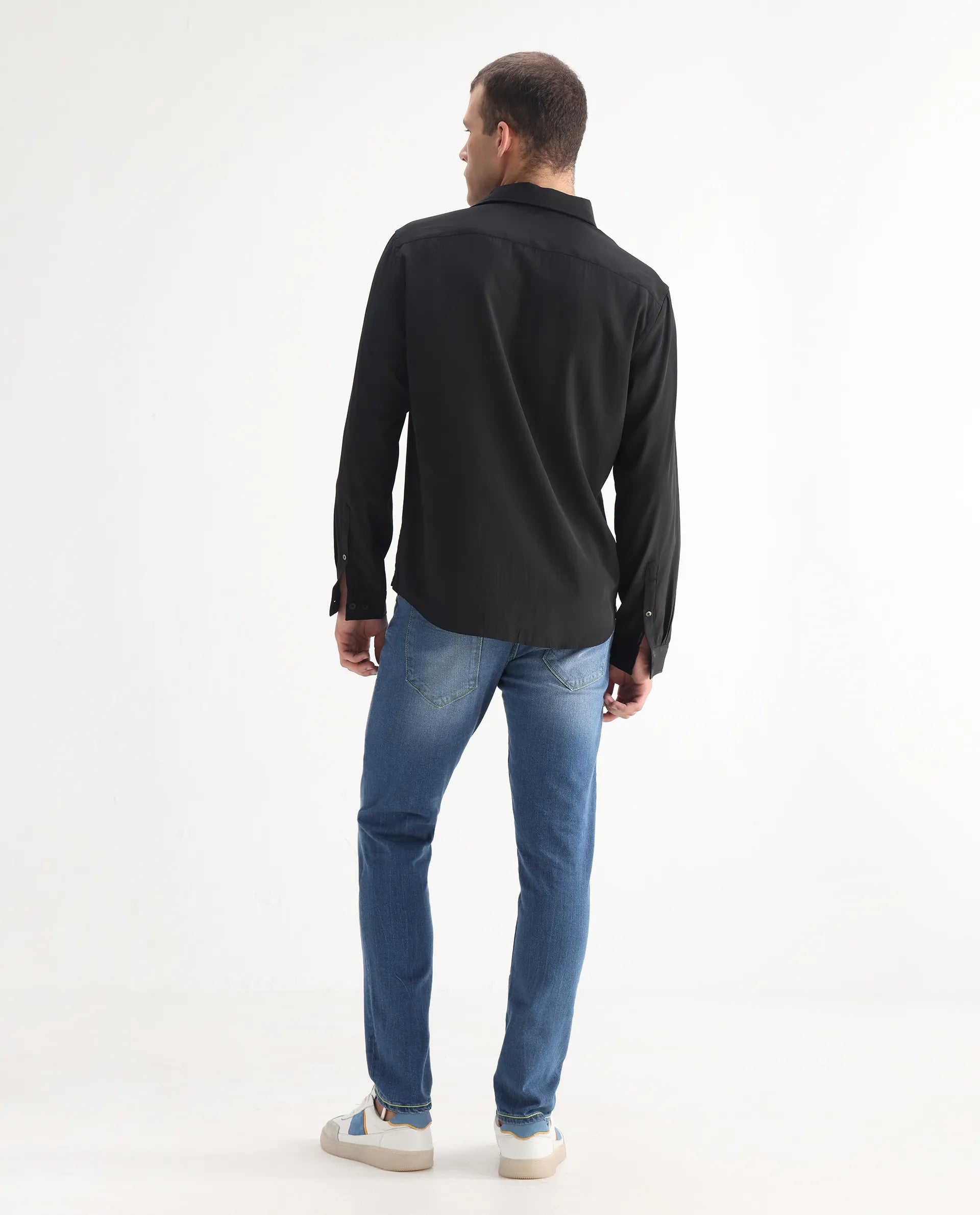 Rare Rabbit Men's Zinon Blue Cotton Blend Plain Hawk Slim Fit Jeans