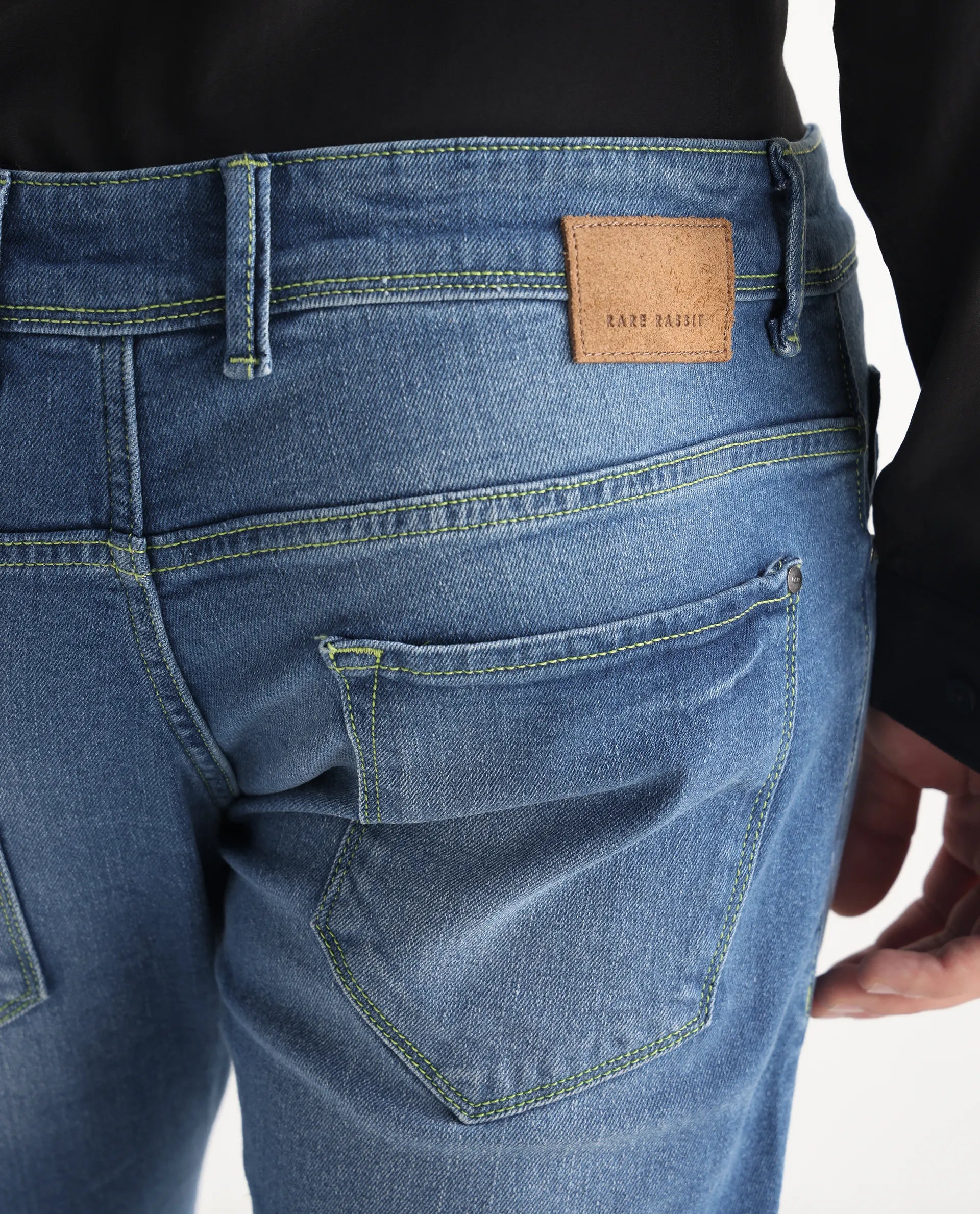 Rare Rabbit Men's Zinon Blue Cotton Blend Plain Hawk Slim Fit Jeans