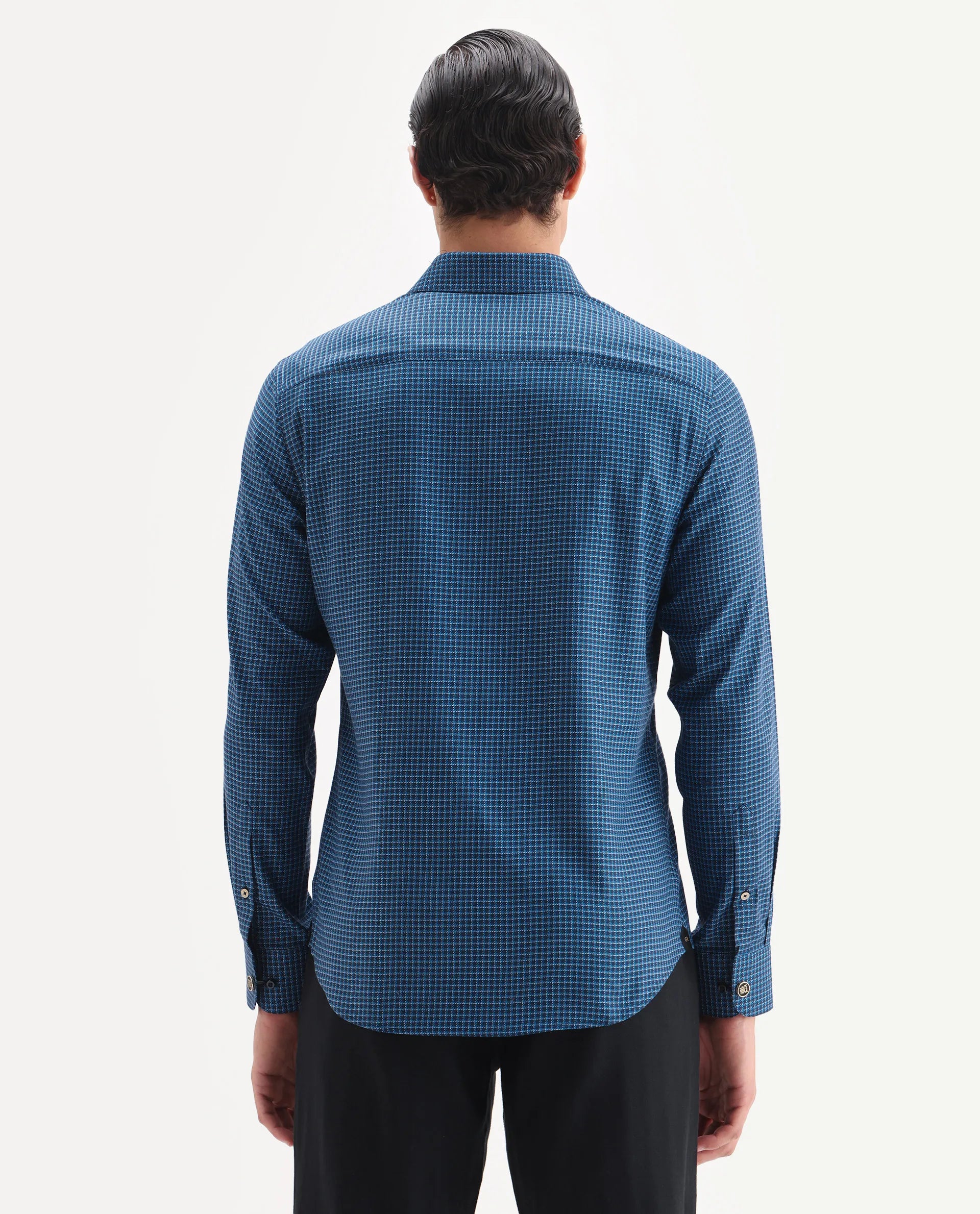 Rare Rabbit Men's Zint Navy Cotton Fabric Full Sleeve Regular Fit Checks Shirt