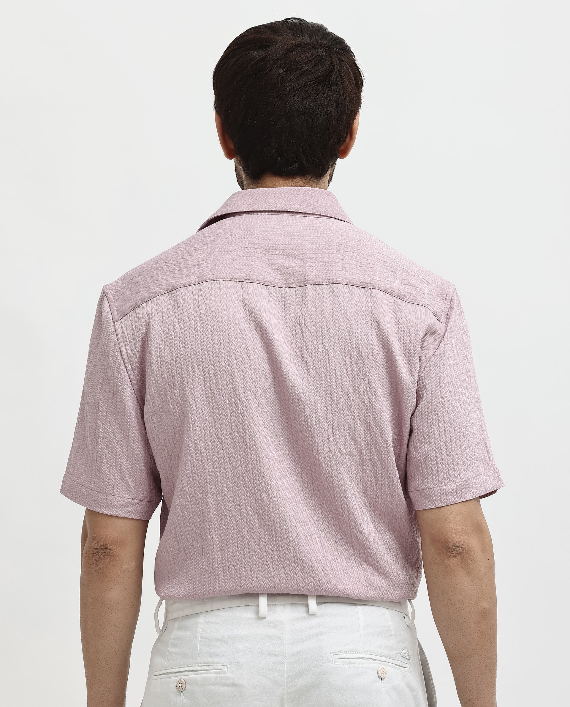 Rare Rabbit Mens Zion Dusky Pink Cotton Fabric Half Sleeve Boxy Fit Textured Solid Shirt