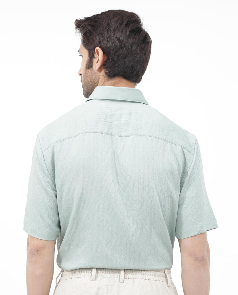 Rare Rabbit Mens Zion Light Green Cotton Fabric Half Sleeve Boxy Fit Textured Solid Shirt