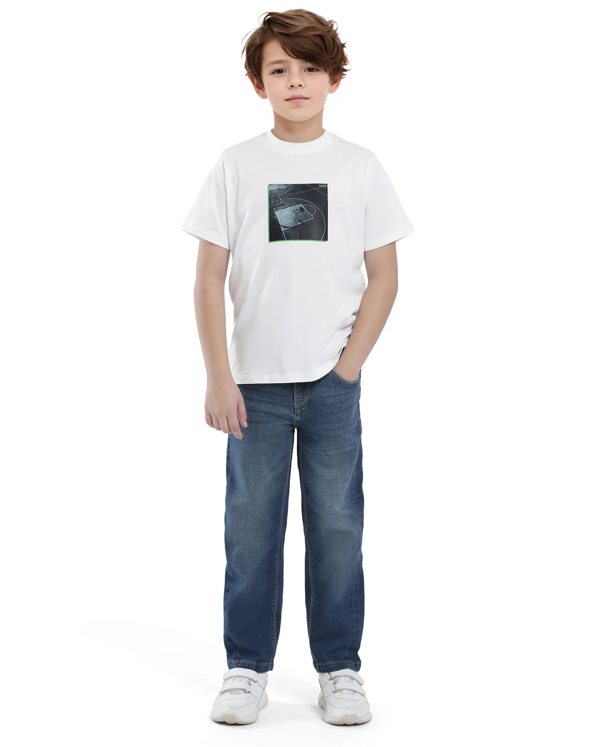 Rare Ones Kids Zion Off White Cotton Half Sleeve Graphic Print Slip-On Closure Regular Fit T-Shirt