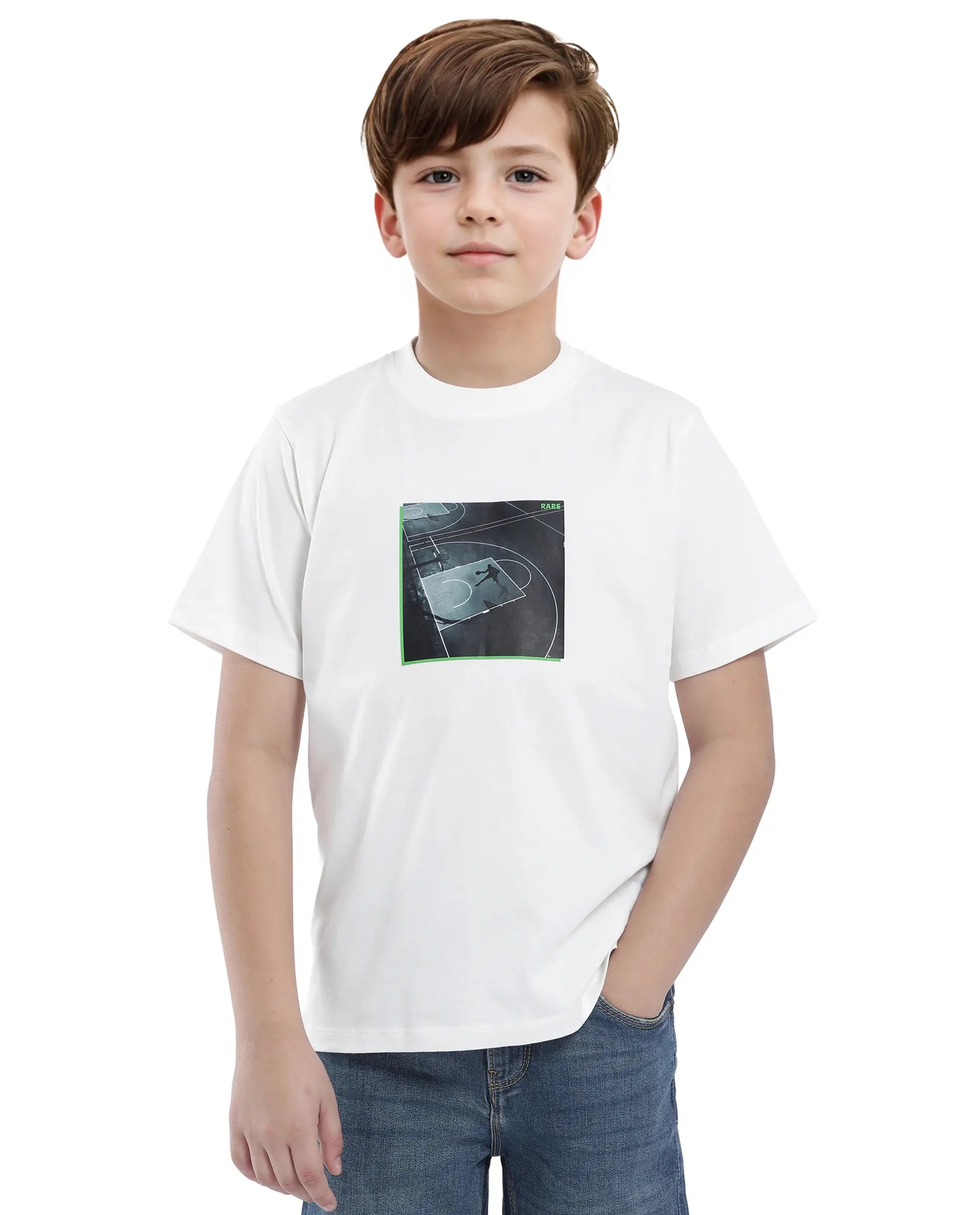 Rare Ones Kids Zion Off White Cotton Half Sleeve Graphic Print Slip-On Closure Regular Fit T-Shirt
