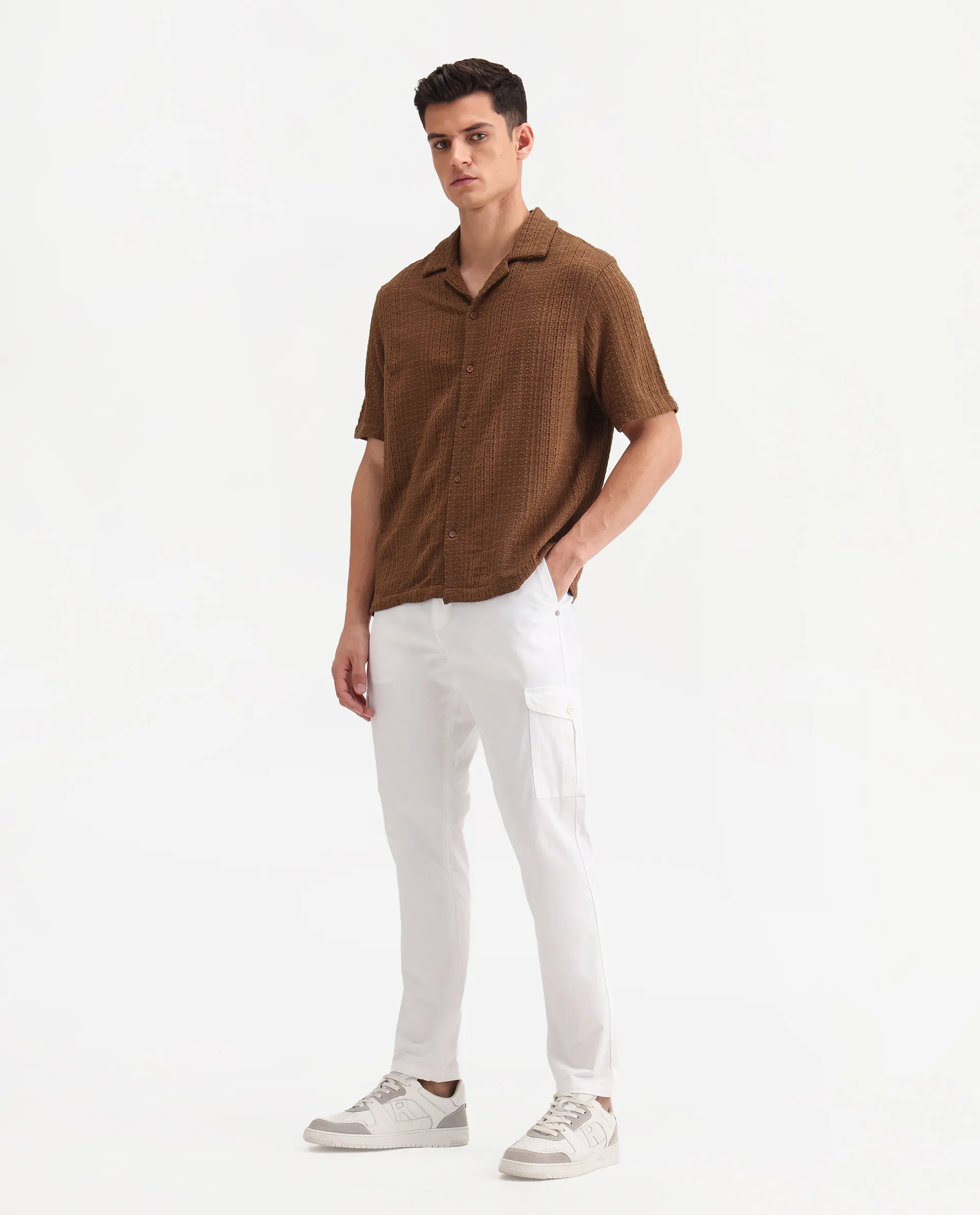 Rare Rabbit Men's Zipe White Cotton Plain Regular Fit Trouser