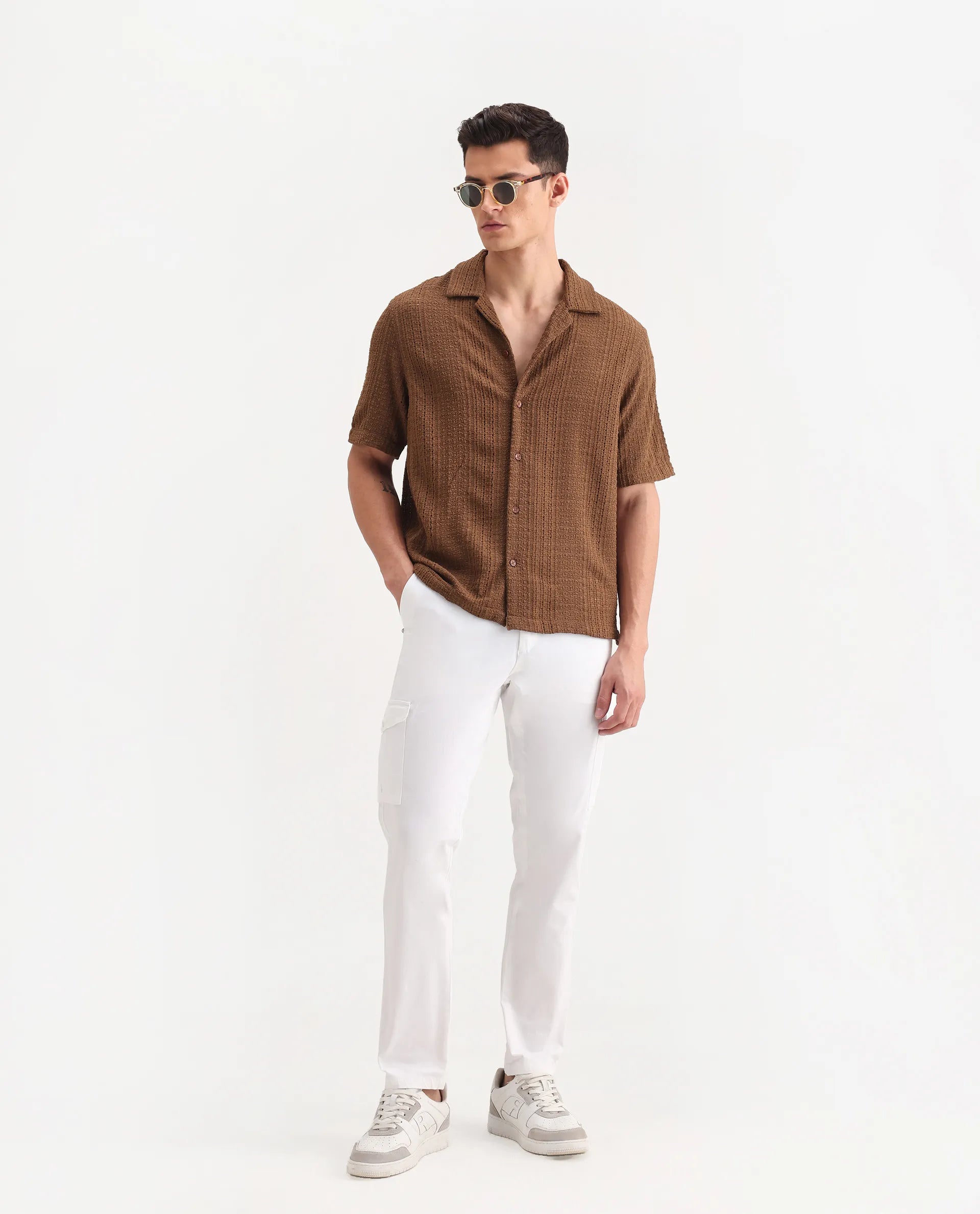 Rare Rabbit Men's Zipe White Cotton Plain Regular Fit Trouser