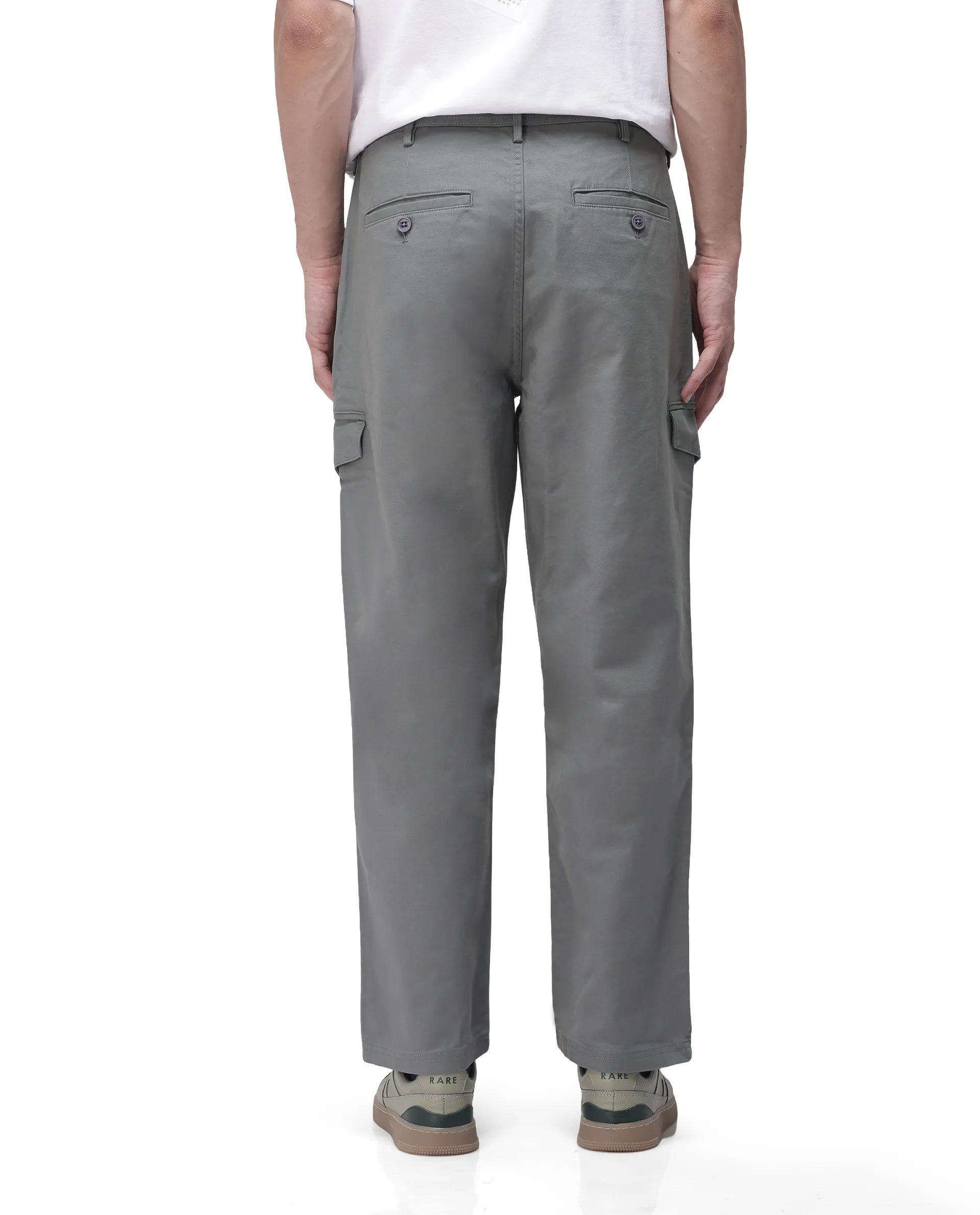 Rare Rabbit Men's Zipo Dark Green Cotton Plain Regular Fit Trouser