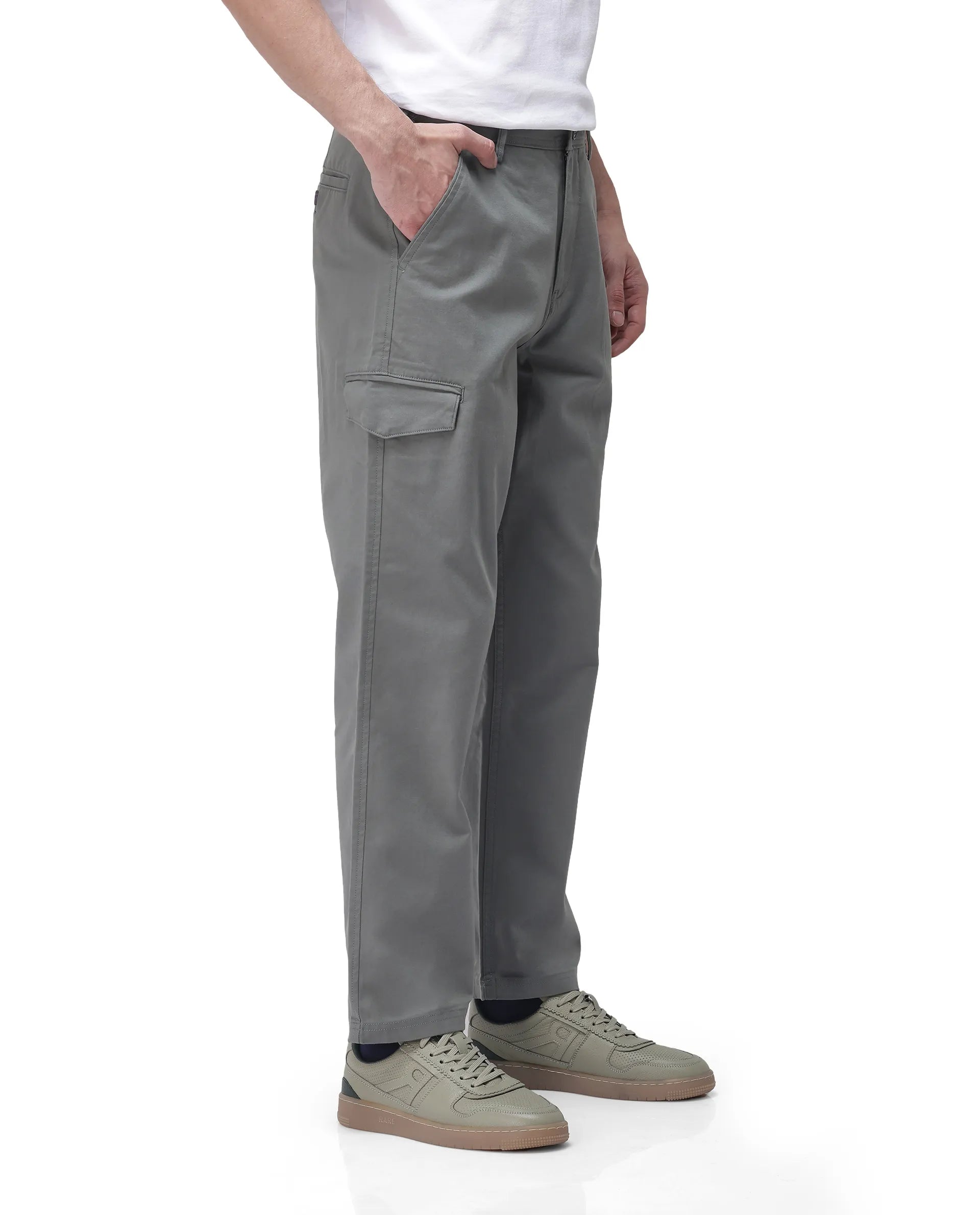 Rare Rabbit Men's Zipo Dark Green Cotton Plain Regular Fit Trouser