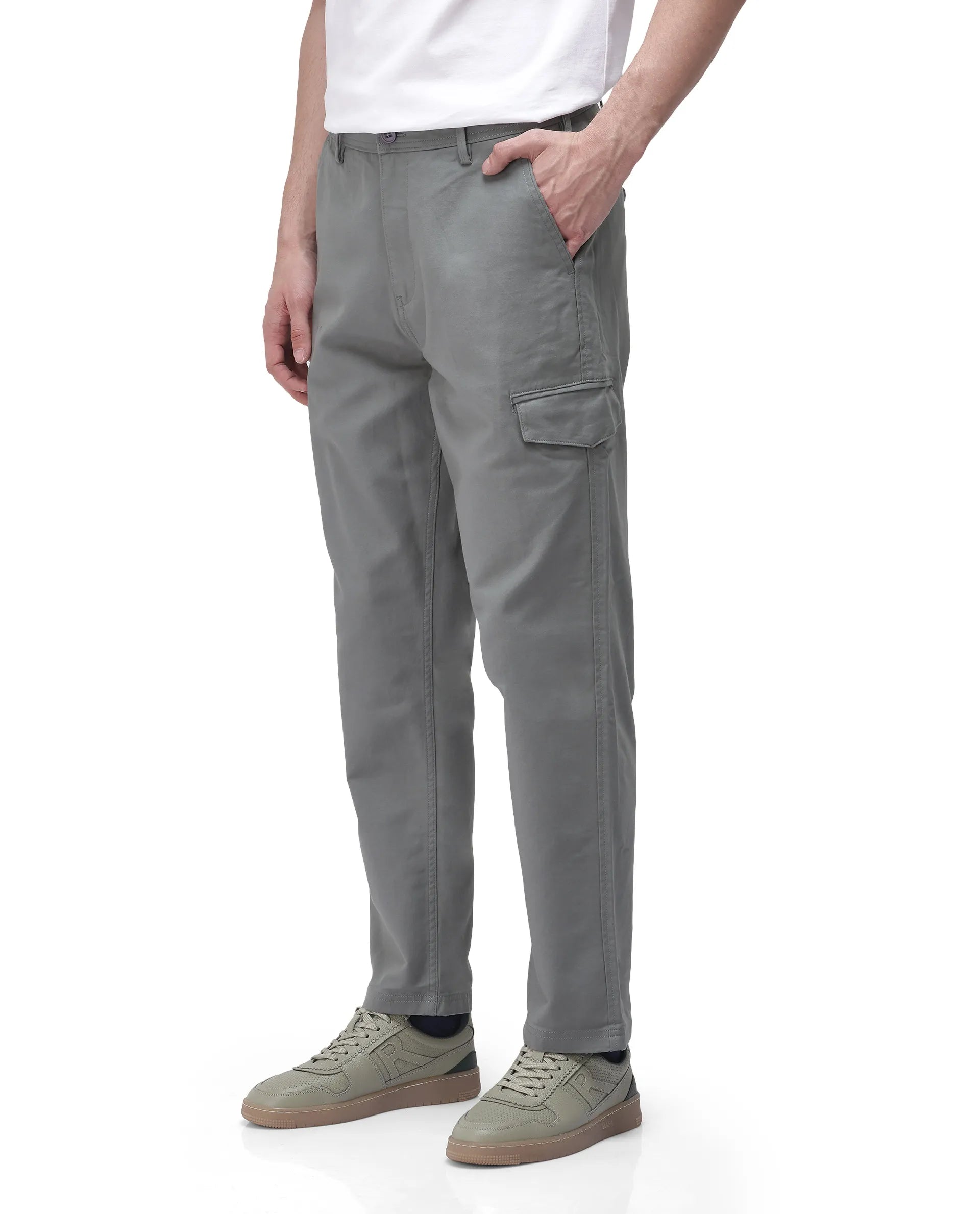 Rare Rabbit Men's Zipo Dark Green Cotton Plain Regular Fit Trouser