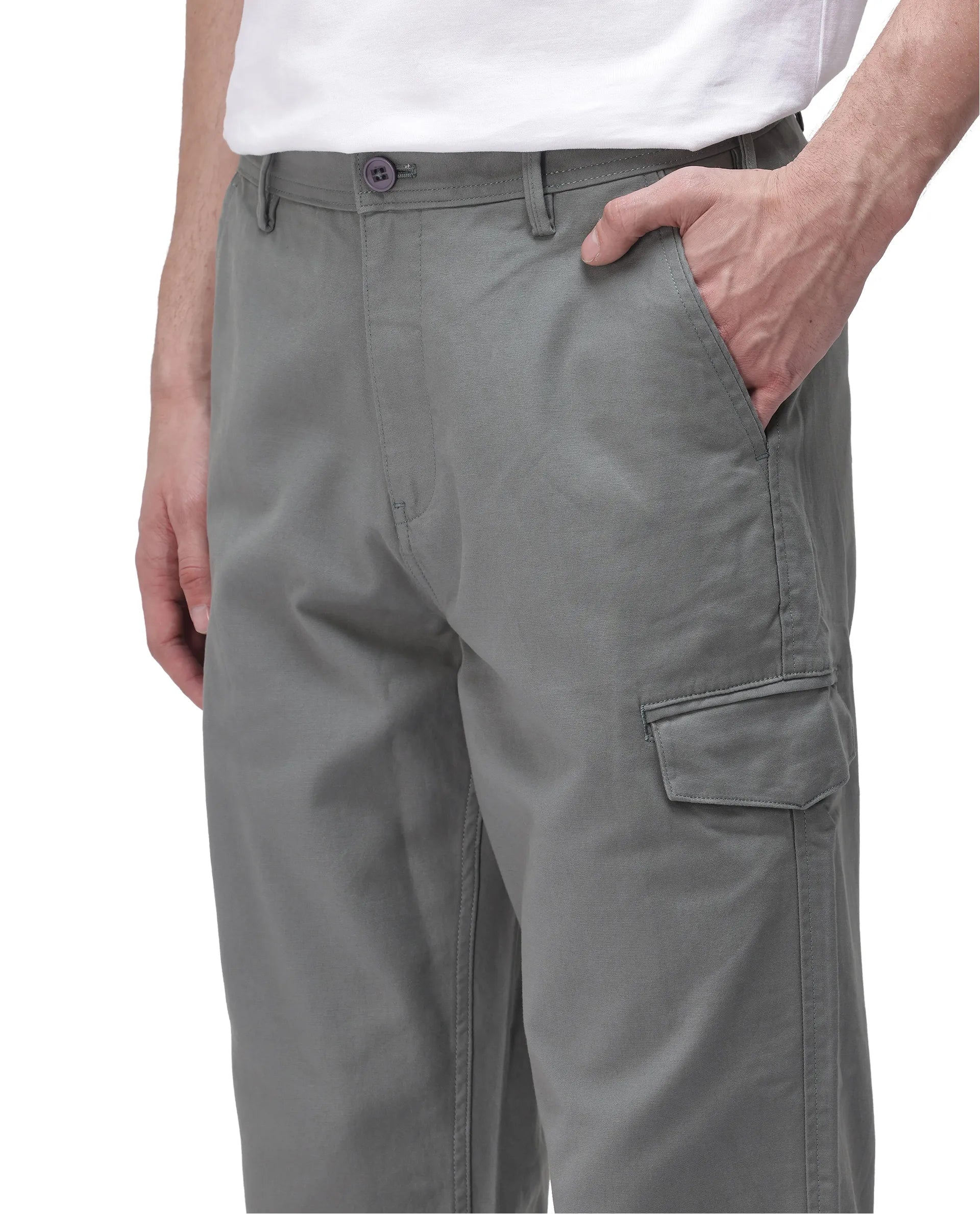 Rare Rabbit Men's Zipo Dark Green Cotton Plain Regular Fit Trouser